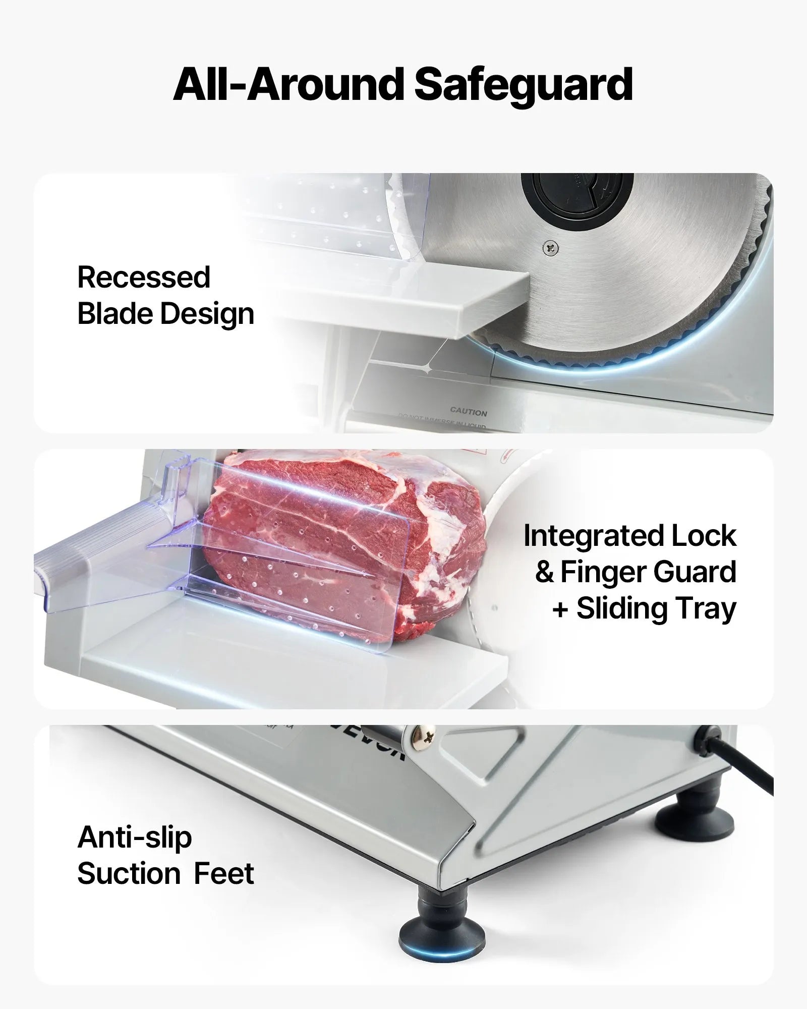 VEVOR Meat Slicer, 6.7 inch 150W Electric Deli Slicer Machine with two SUS420 Blades, 0-0.6 inch Adjustable Thickness, ETL Certified Home Food-Slicer for Meat, Ham, Baguett, Steak