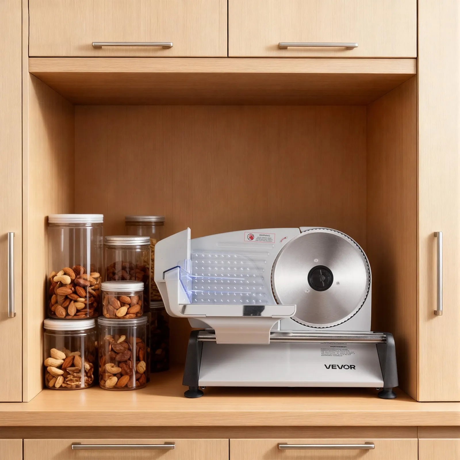 VEVOR Meat Slicer, 7.5 inch 200W Electric Deli Slicer Machine with SUS420 Blade, 0-0.6 inch Adjustable Thickness, ETL Certified Home Food-Slicer for Meat, Ham, Baguett, Steak