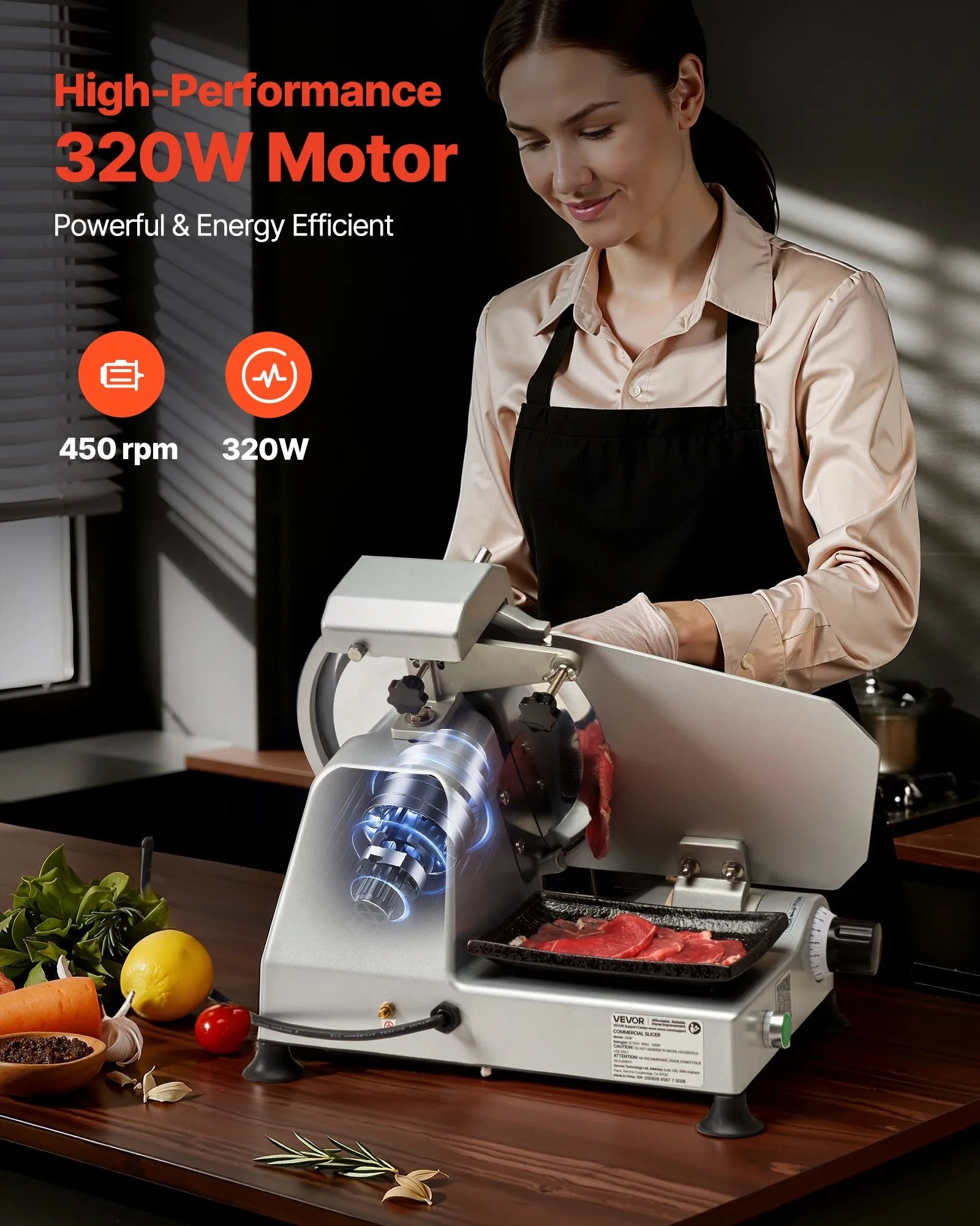 VEVOR Commercial Meat Slicer, 10 inch Electric Deli Slicer Machine, 320W Food-Slicer with SUS420 Blade, 0-0.4 inch Adjustable Thickness, for Frozen Meat, Ham, Baguett, Steak