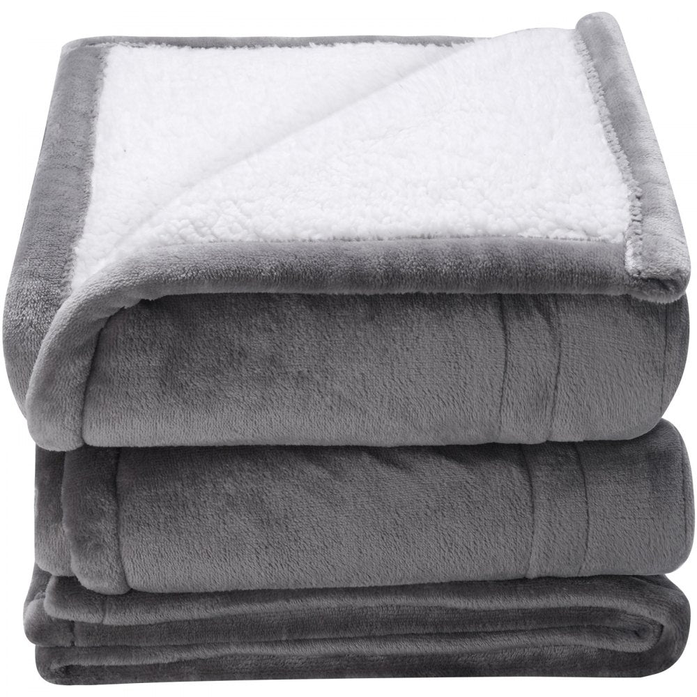 VEVOR Heated Blanket Electric Throw, 50" x 60" Twin Size, Soft Flannel & Sherpa Heating Blanket with 3 Hours Timer Auto-off, 5 Heating Levels for Sofa, Machine Washable, ETL & FCC Certification (Grey)