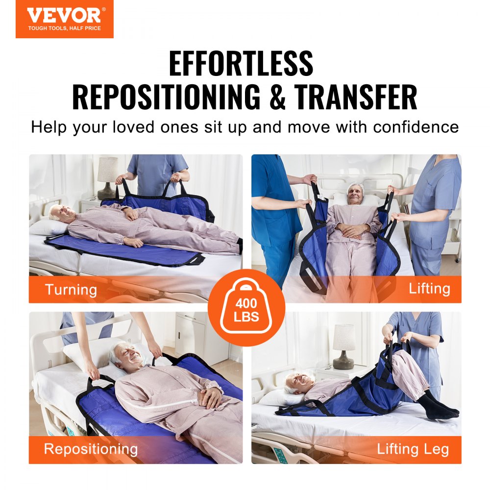 VEVOR Positioning Bed Pad 48"x40" Patient Transfer Sheet & 8 Reinforced Handles