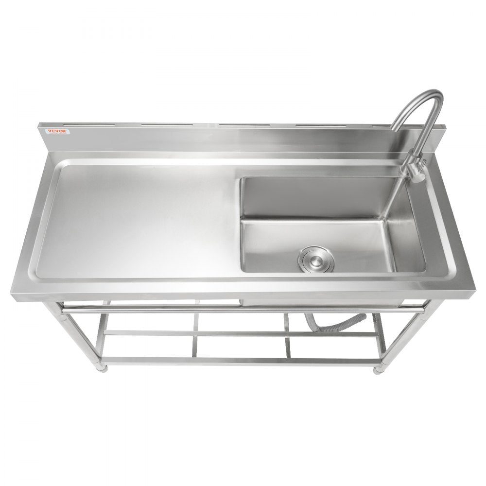 VEVOR Stainless Steel Utility Sink, 39.4 x 19.1 x 37.4 in Free Standing Single Bowl Commercial Kitchen Sink Set w/Workbench, Commercial Single Bowl Sinks for Garage, Restaurant, Laundry, NSF Certified