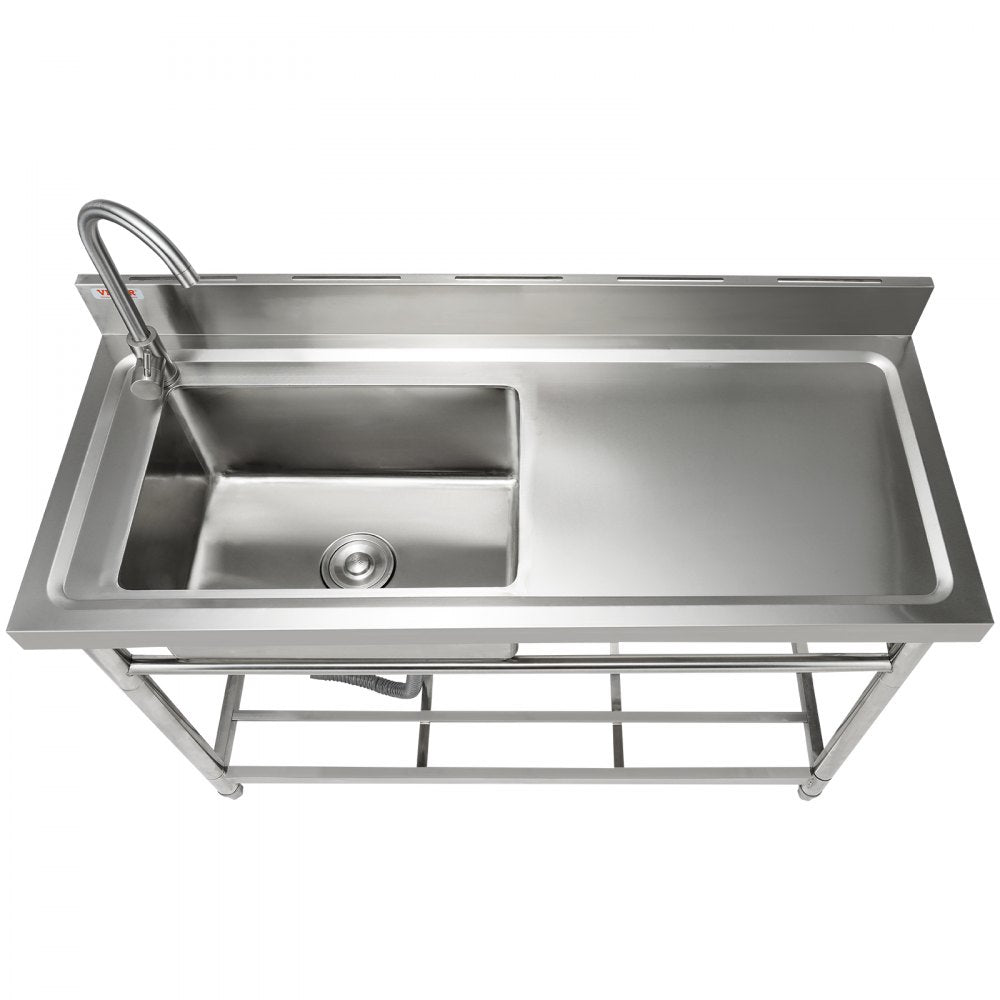 VEVOR Stainless Steel Utility Sink, 39.4 x 19.1 x 37.4 in Free Standing Small Sink w/Workbench Faucet & legs, 1 Compartment Commercial Single Bowl Sinks for Garage, Restaurant, Laundry, NSF Certified
