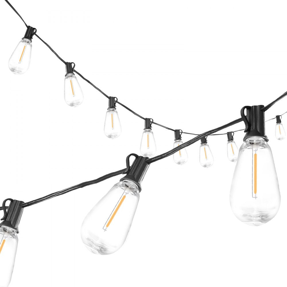 VEVOR 50FT LED Outdoor String Patio Lights Waterproof 15 S14 Shatterproof Bulbs