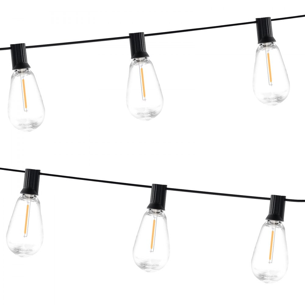 VEVOR 50FT LED Outdoor String Patio Lights Waterproof 15 S14 Shatterproof Bulbs