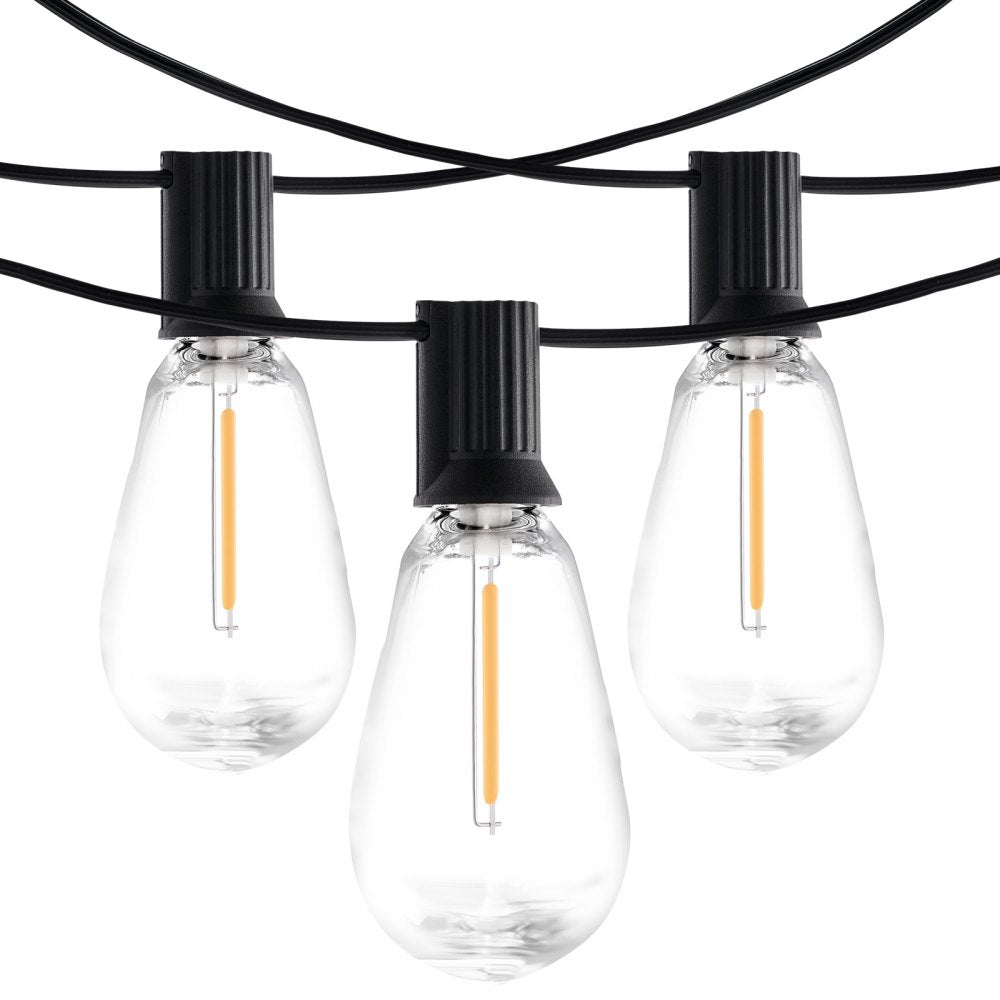VEVOR 50FT LED Outdoor String Patio Lights Waterproof 15 S14 Shatterproof Bulbs