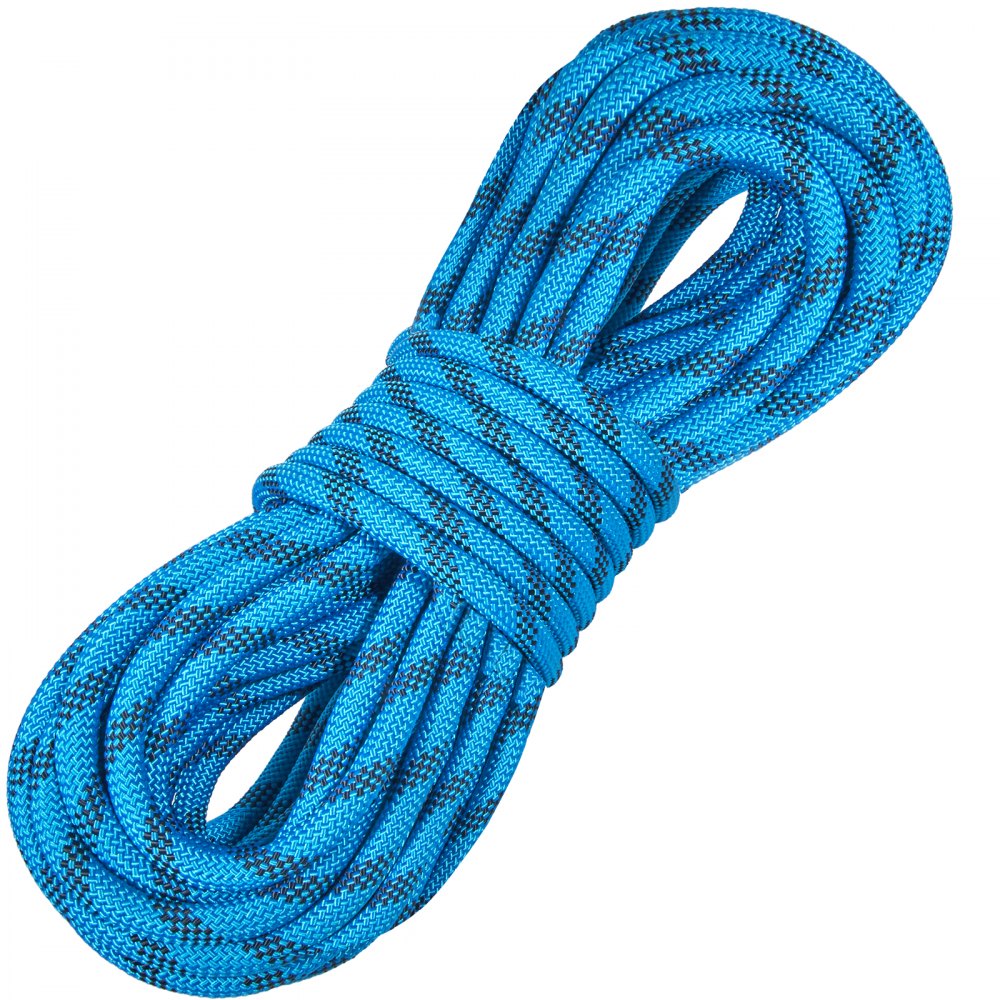 VEVOR Static Climbing Rope, 32 ft Outdoor Rock Climbing Rope with 26KN Breaking Tension, 0.4'' /10 mm High Strength Safety Rope, Escape Rope with 2pcs Carabiner and Storage Bag