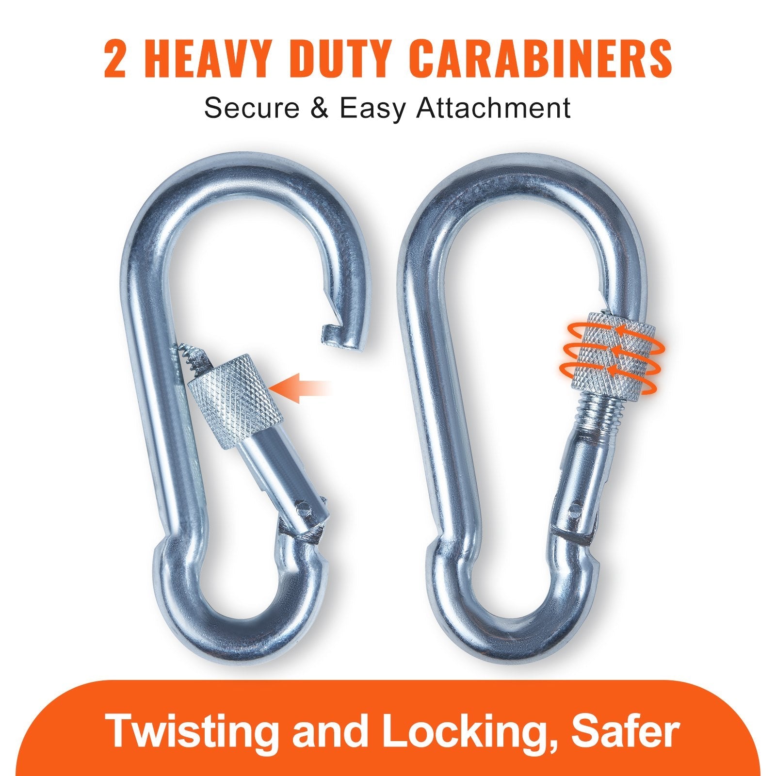 VEVOR Static Climbing Rope, 64 ft Outdoor Rock Climbing Rope with 26KN Breaking Tension, 0.4'' /10mm High Strength Safety Rope, Escape Rope with 2pcs Carabiner and Storage Bag