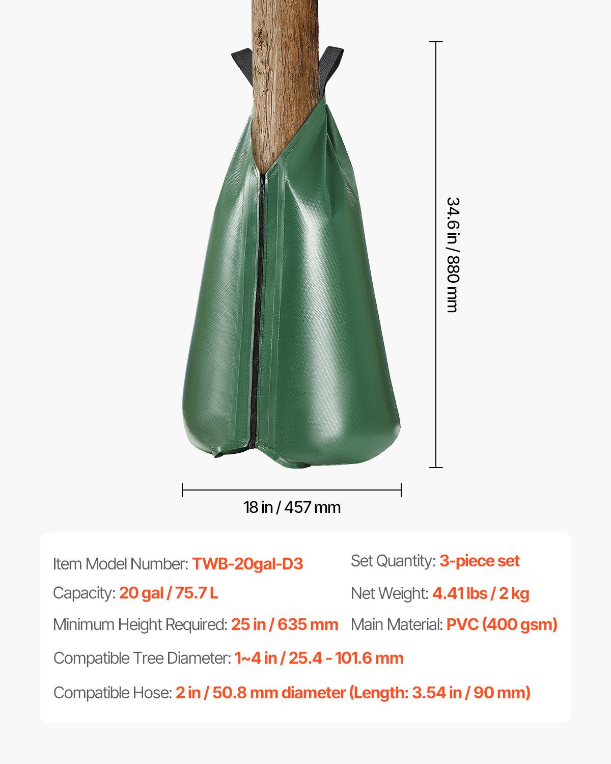 VEVOR Tree Watering Bag 3 Packs 20 Gallons Slow Release Tree Water Bag Durable