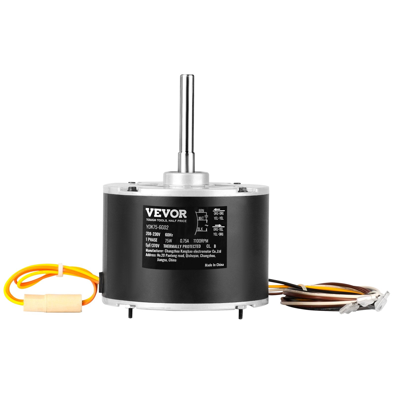 VEVOR Condenser Fan Motor 5KCP39BGS069S, 5KCP39BGY915S, 1/10 HP 208-230V, 1100RPM, OEM Standard Upgraded Replacement Condenser Motor Reversible Rotating, Explosion-proof CBB65 5?F/370V Capacitor