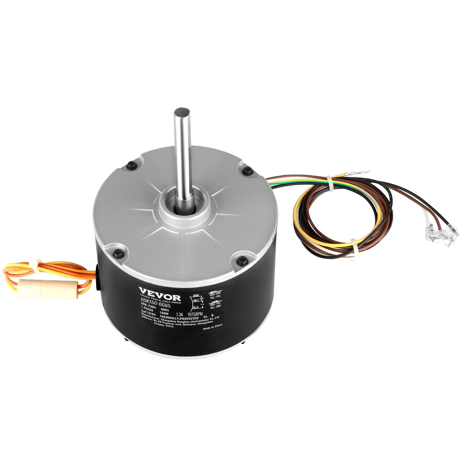 VEVOR Condenser Fan Motor K55HXJKL-2918, 51-23055-11, 1/5 HP 208-230V, 1075RPM, OEM Standard Upgraded Replacement Condenser Motor Reversible Rotating, Explosion-proof CBB65 5?F/370V Capacitor