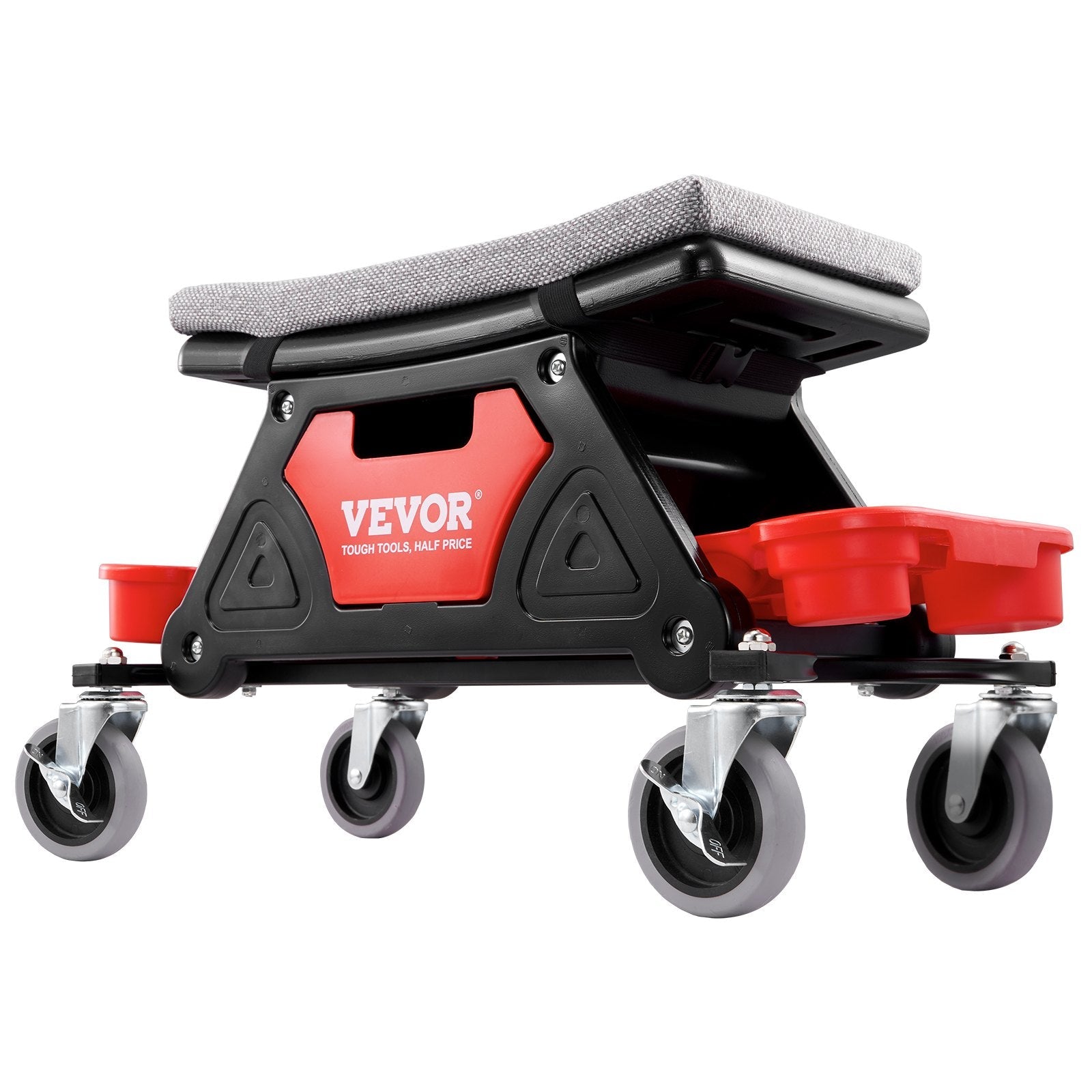 VEVOR Mechanics Stool, 300 LBS Capacity Rolling Mechanic Seat with 4" Wheels, with Three Slide Out Tool Trays and Drawer, Heavy Duty Roller Creeper Seat for Home Garage DIY Automotive