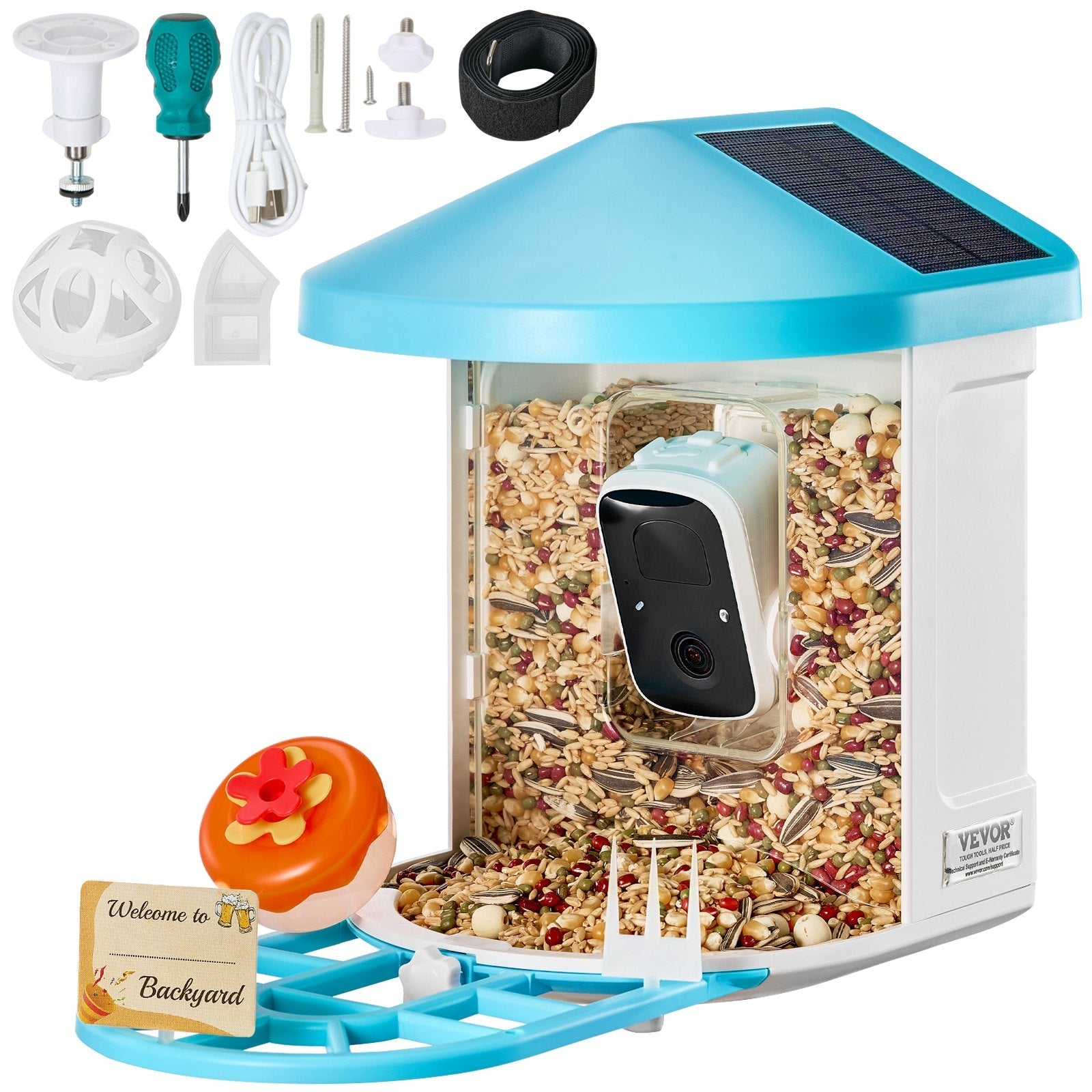 VEVOR Smart Bird Feeder with Camera 2K HD AI Identify Bird Species Solar-Powered