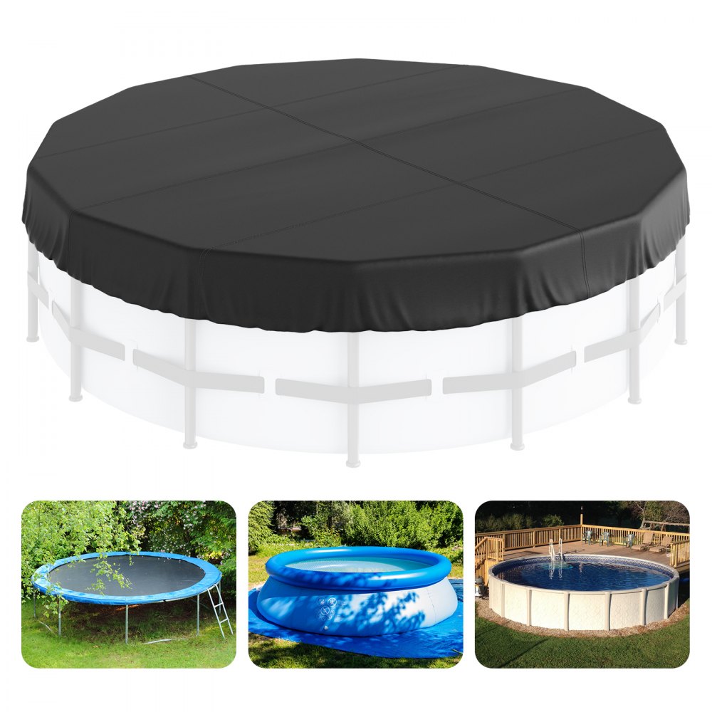 VEVOR 15 Ft Round Pool Cover, Solar Covers for Above Ground Pools, Safety Pool Cover with Drawstring Design, 420D Oxford Fabric Winter Pool Cover, Waterproof and Dustproof, Black