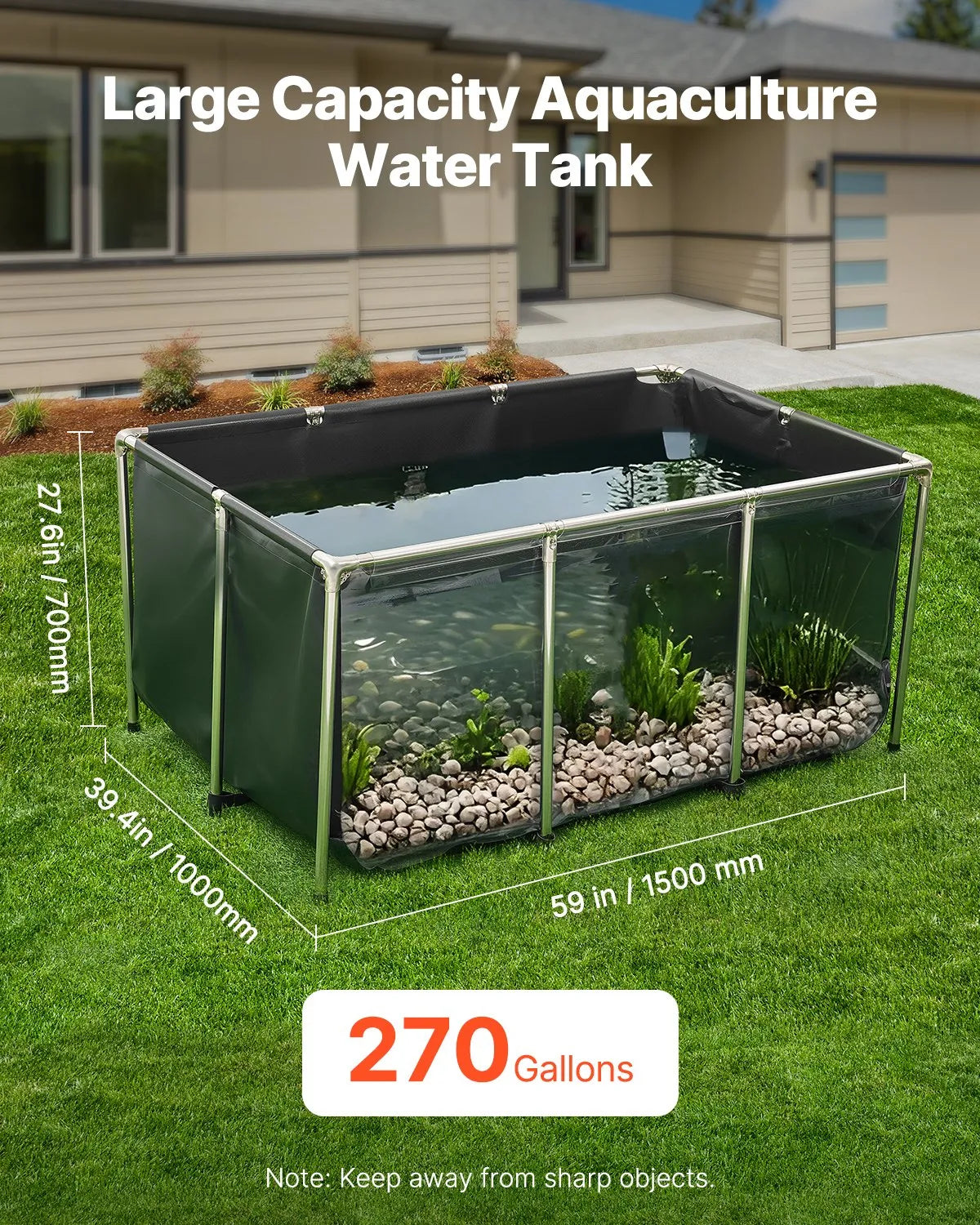 VEVOR Canvas Fish Pond Above Ground Koi Tank 270 Gal with Clear Viewing Panel