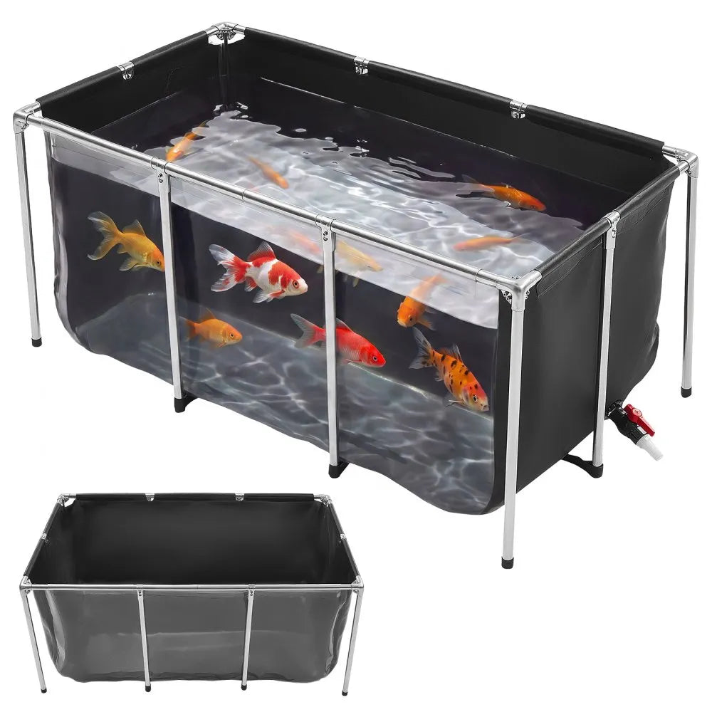 200-Gallon Above Ground Canvas Fish Pond with Clear Viewing Window, Stainless Steel Frame & Drain Valve