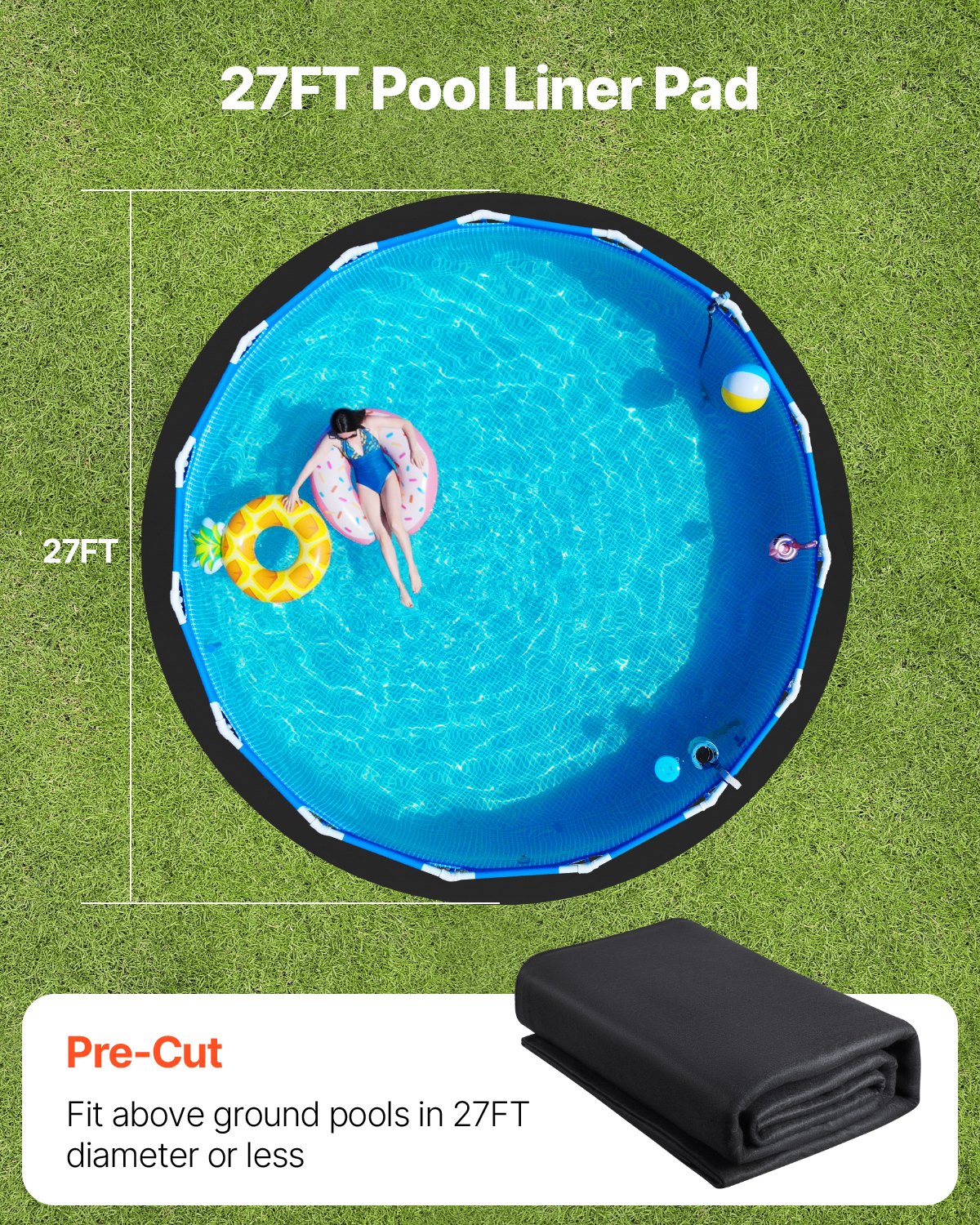 VEVOR 27ft Round Pool Liner Pad for Above Ground Pools Heavy Duty Pool Mat