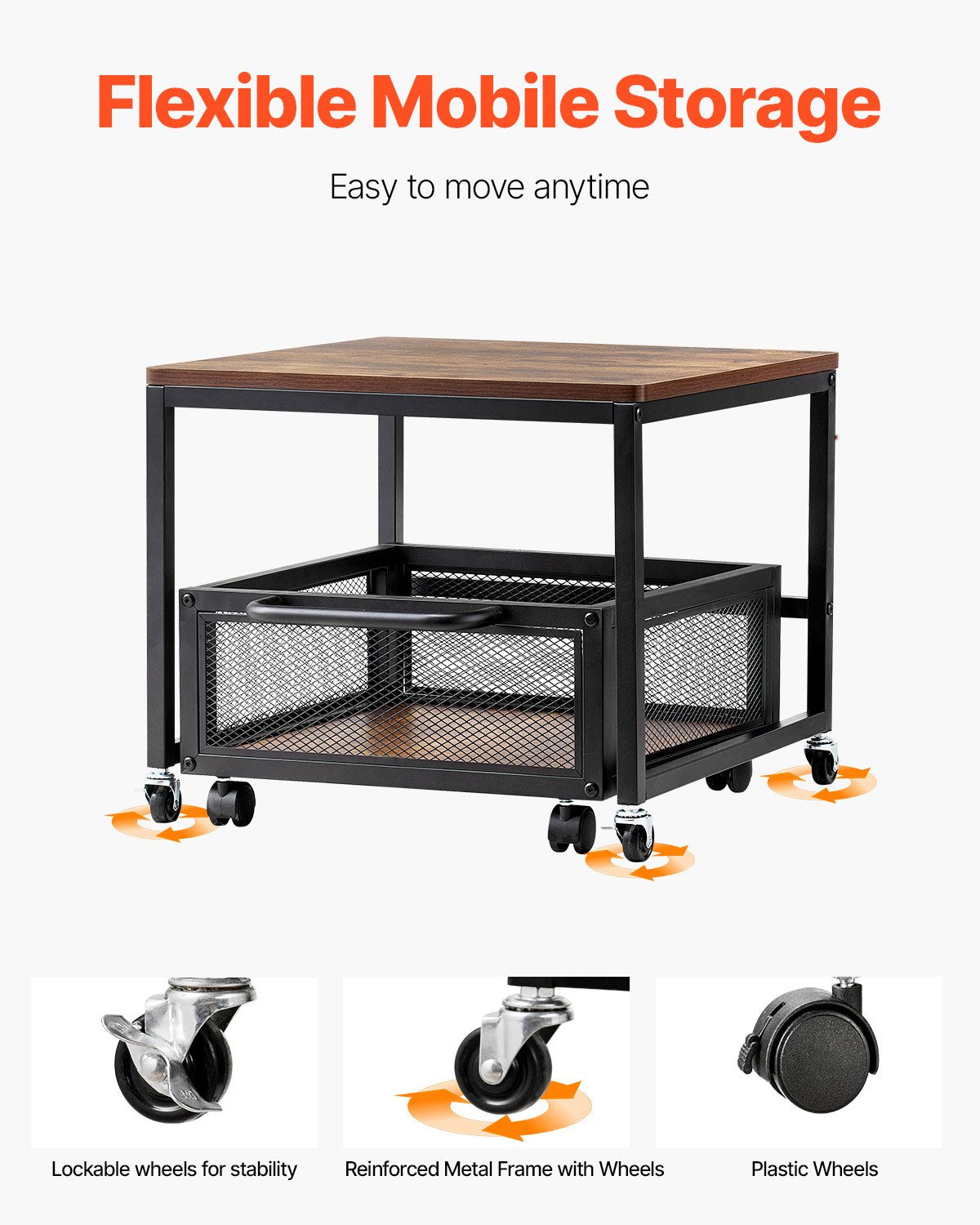 VEVOR Mini Fridge Stand 198lbs with Storage Cart & Swivel Wheels Light Brown