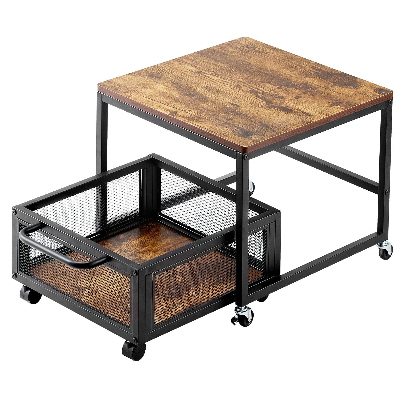 VEVOR Mini Fridge Stand 198lbs with Storage Cart & Swivel Wheels Light Brown