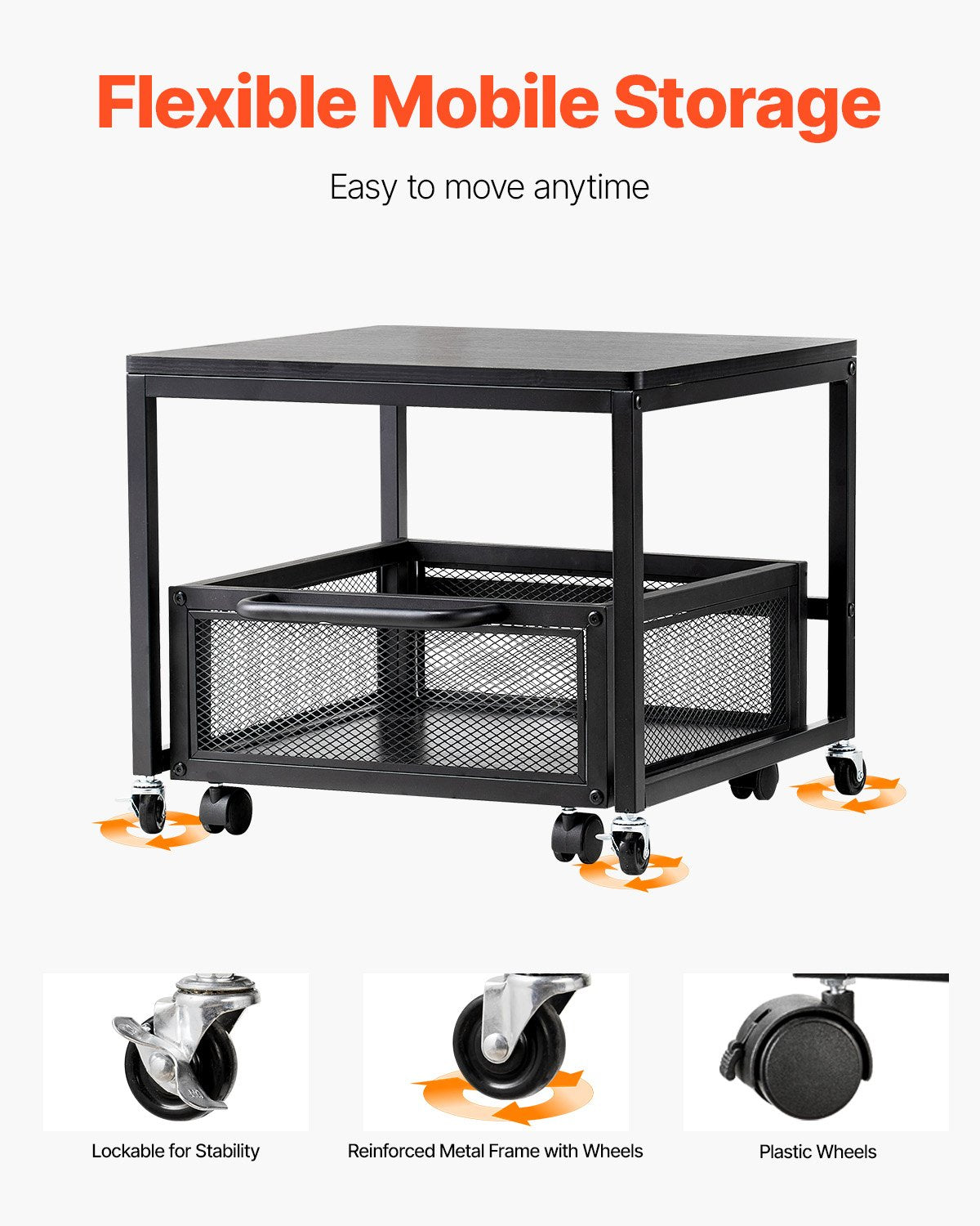 VEVOR Mini Fridge Stand 198lbs with Storage Storage Cart & Swivel Wheels Black