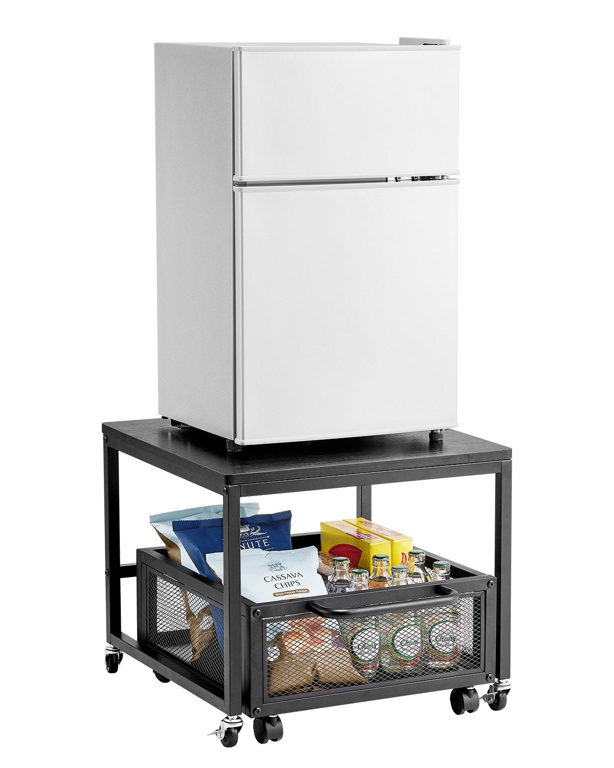 VEVOR Mini Fridge Stand 198lbs with Storage Storage Cart & Swivel Wheels Black