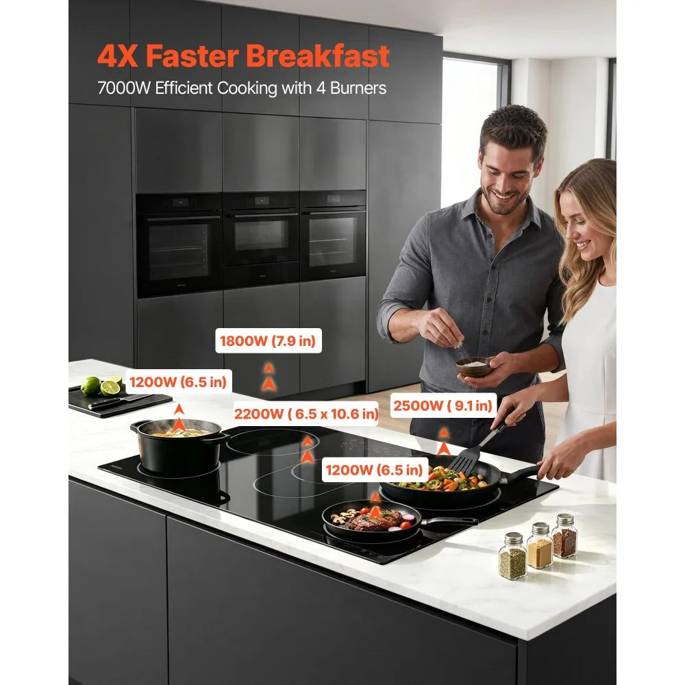 30-Inch Built-In Electric Ceramic Cooktop, 5 Burners, 8900W, Touch Control, 220–240V