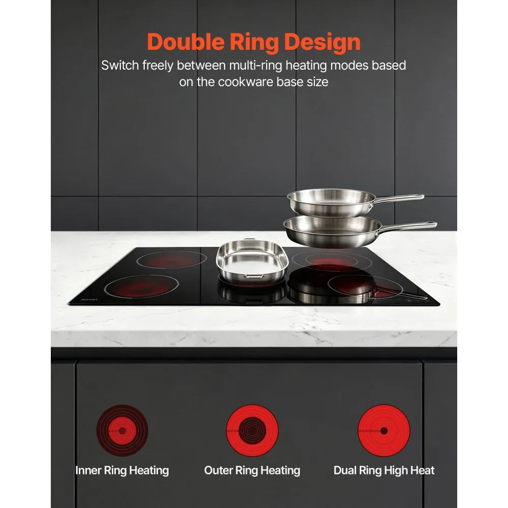 30-Inch Built-In Electric Ceramic Cooktop, 5 Burners, 8900W, Touch Control, 220–240V
