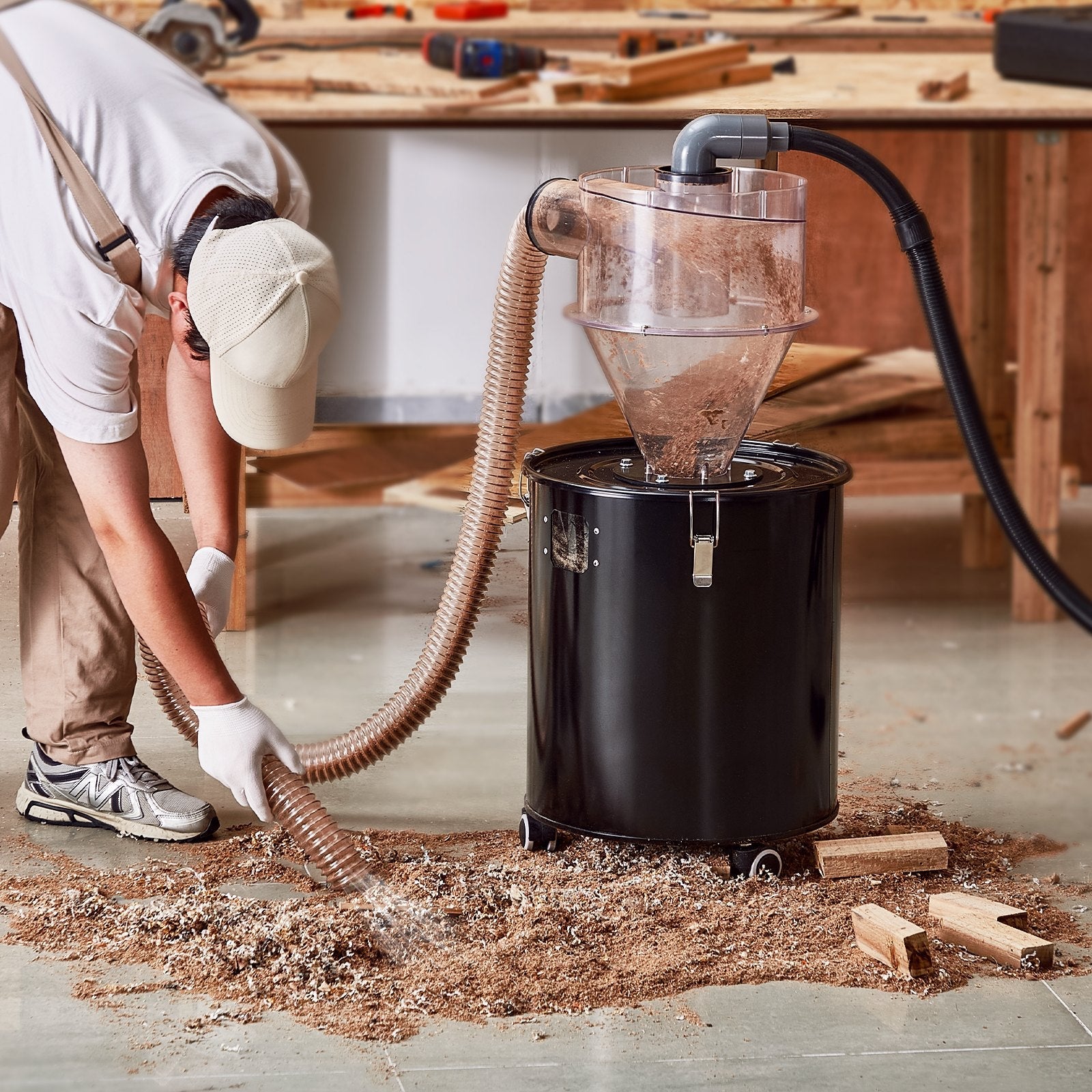 VEVOR Cyclone Dust Separator w/ Tank Vacuum Cleaner Separator 4" for 13 Gal Tank