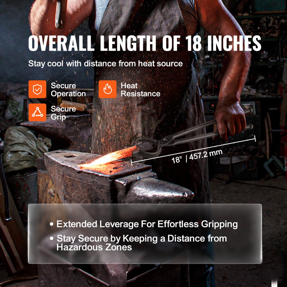 VEVOR Blacksmith Tongs, 18” 3 PCS, V-Bit Bolt Tongs, Wolf Jaw Tongs and Z V-Bit Tongs, Carbon Steel Forge Tongs with A3 Steel Rivets, for Beginner and Seasoned Blacksmiths, Bladesmiths and Craftsmen