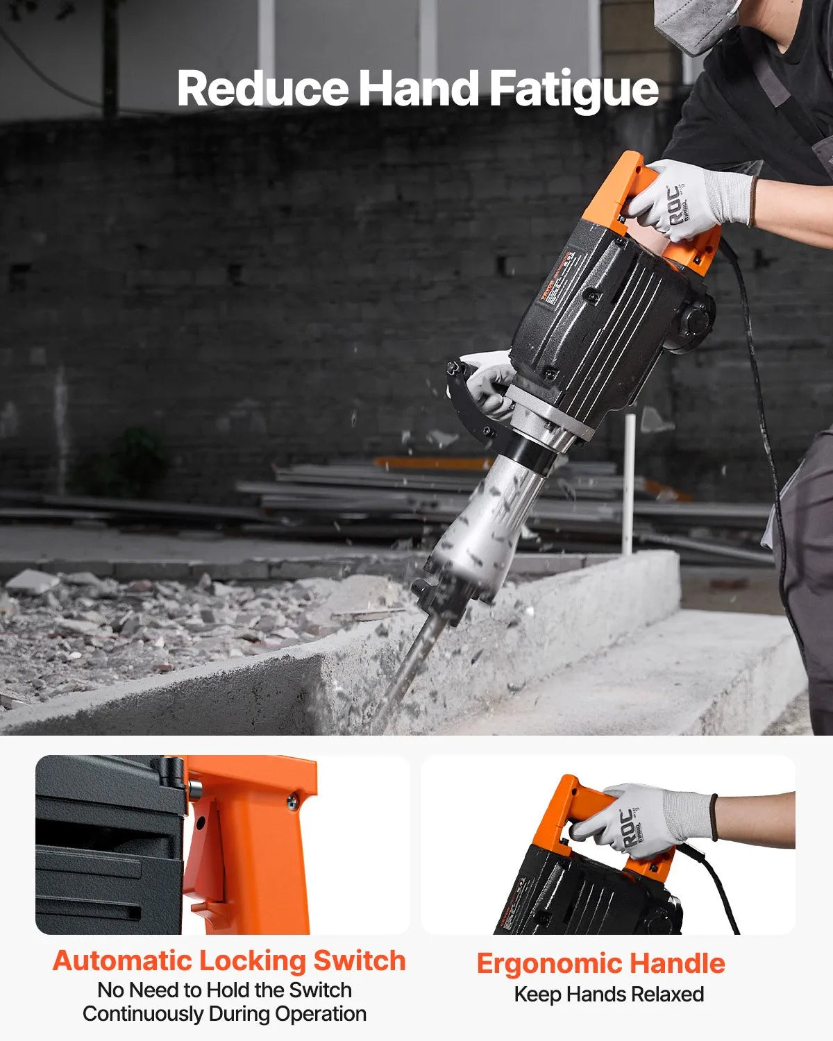 VEVOR Demolition Jack Hammer, 2200W Jack Hammer Concrete Breaker, 1350 BPM Heavy Duty Electric Jack Hammer, 4pcs Chisels Bit with Case, Black