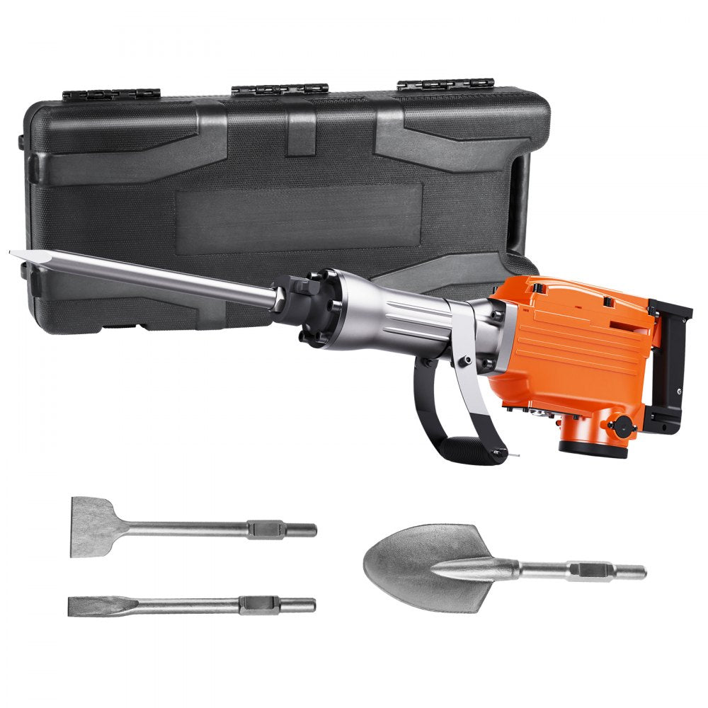 VEVOR Demolition Jack Hammer 2200W Jack Hammer Concrete Breaker 1400 BPM Heavy Duty Electric Jack Hammer 6pcs Chisels Bit w/Gloves & 360°C Swiveling Front Handle for Trenching and Breaking Holes