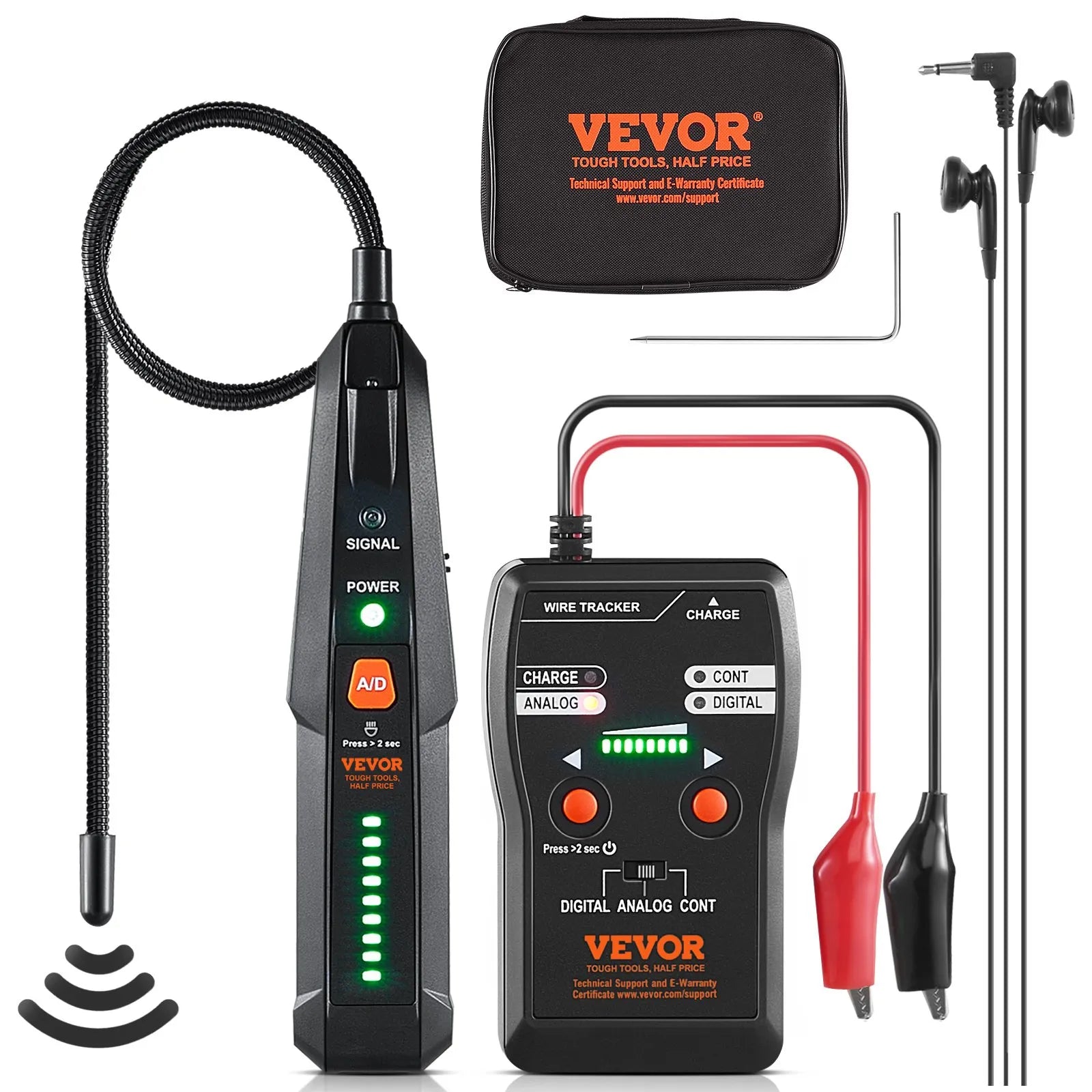 VEVOR Underground Cable Locator, 6.5 FT Max. Detection Depth, Wire Tracer Break Detector Finder with Earphone, 3280 FT Max.Detection Length Cable Tester for Pet Fence Buried Sprinkler Valve Irrigation