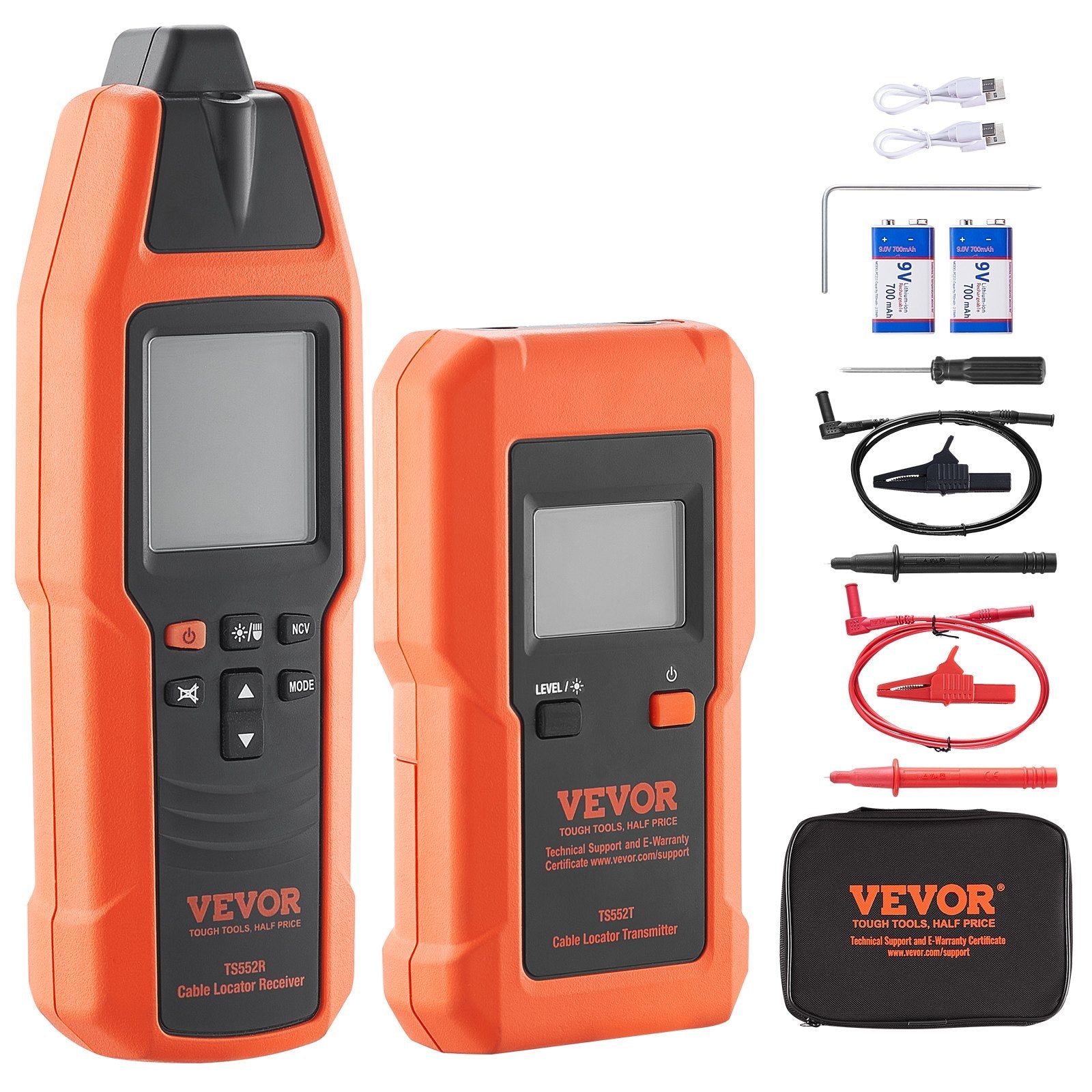 VEVOR Underground Cable Locator, 3 FT Max. Detection Depth, 12 to 600V (NVC) Wire Tracer Break Detector Finder, 6561 FT Max.Detection Length for Electrical Circuits Pipelines Dog Fence Buried Cables