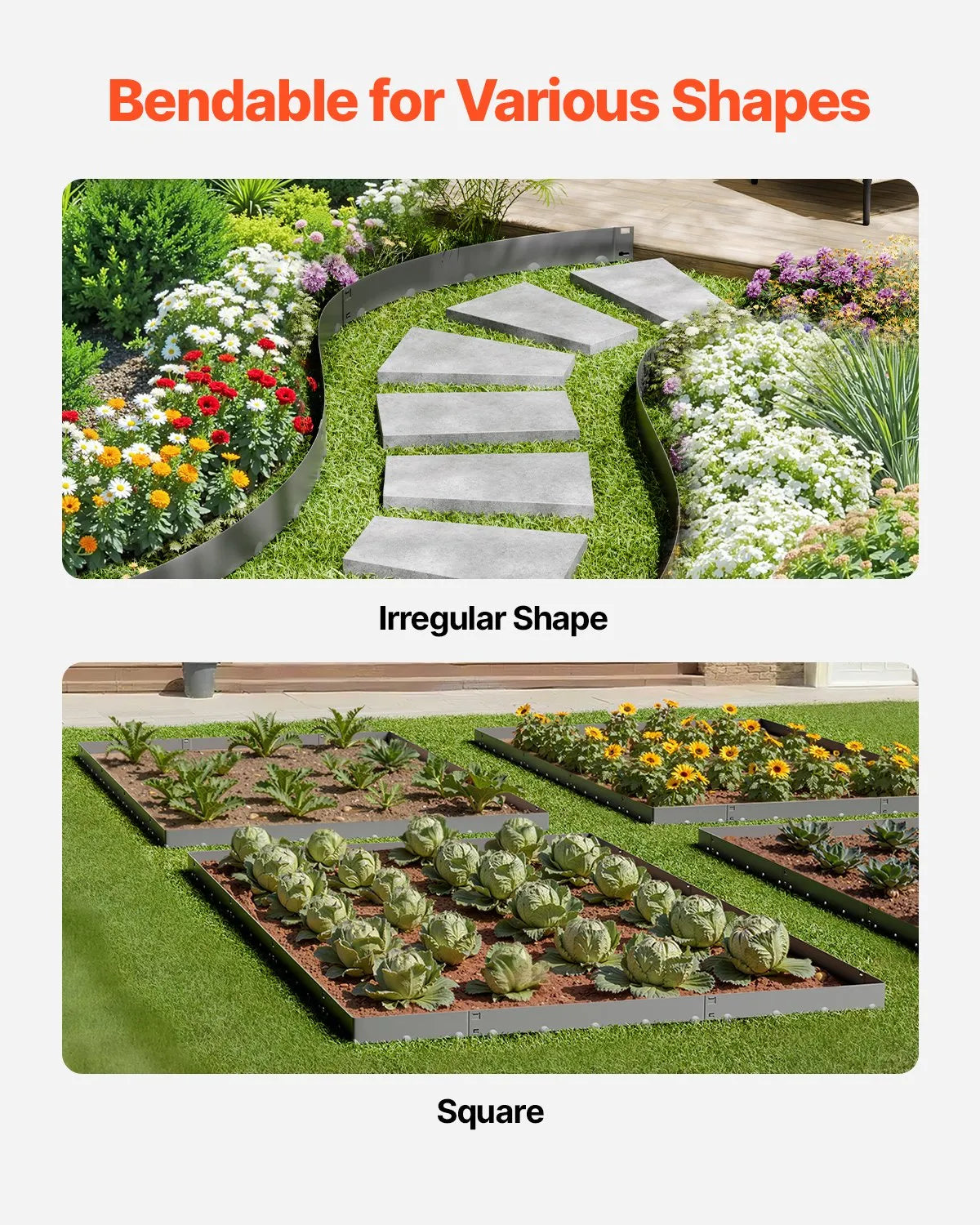 VEVOR Steel Landscape Edging 5 Packs 39 x 5in Rust-Resistant for Yard Dark Gray