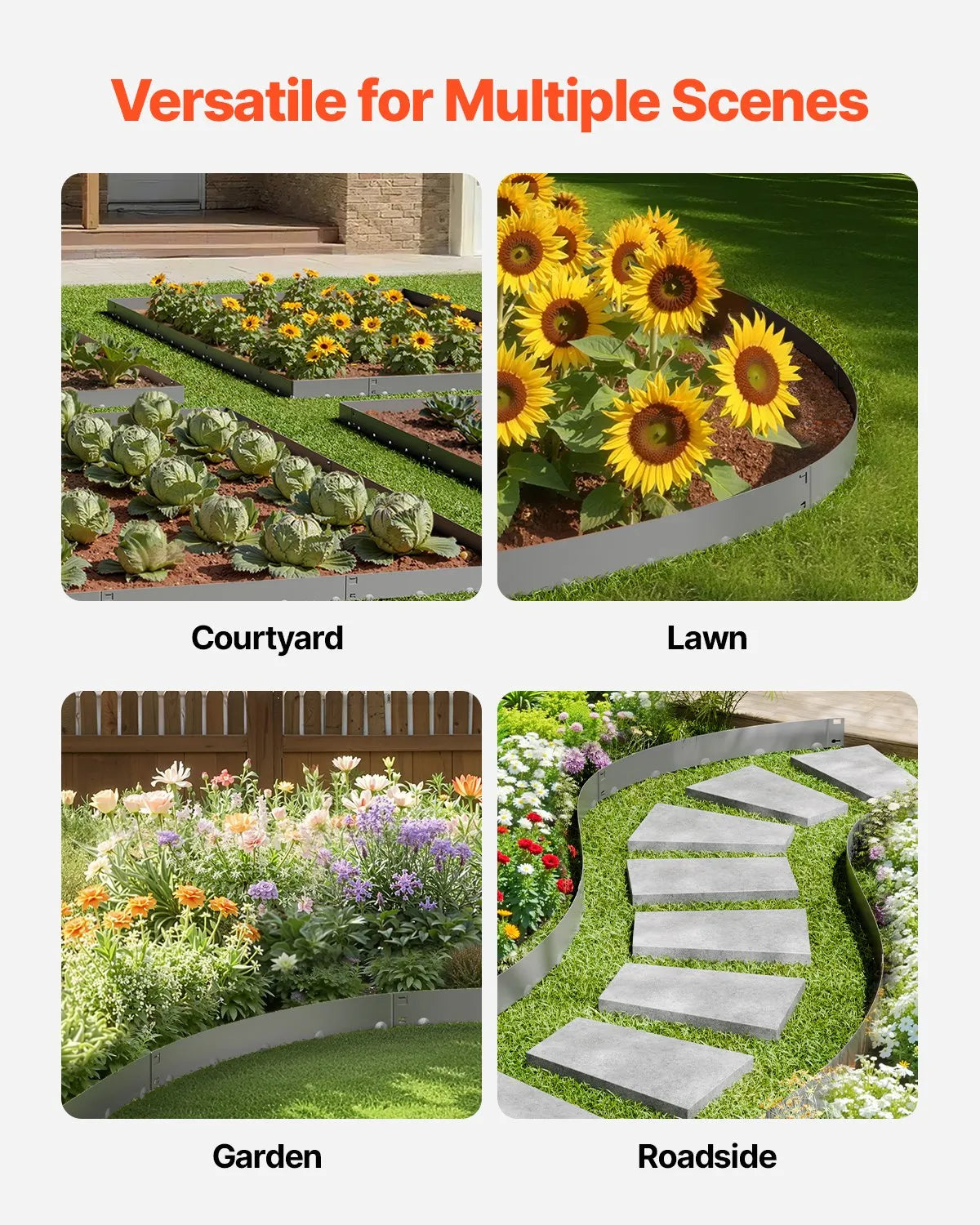 VEVOR Steel Landscape Edging 5 Packs 39 x 5in Rust-Resistant for Yard Dark Gray