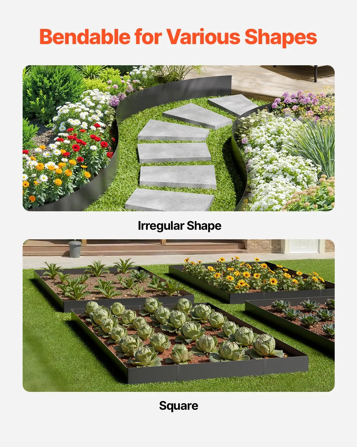 VEVOR Steel Landscape Edging 6 Packs 40 x 8in Rust-Resistant for Yard Black