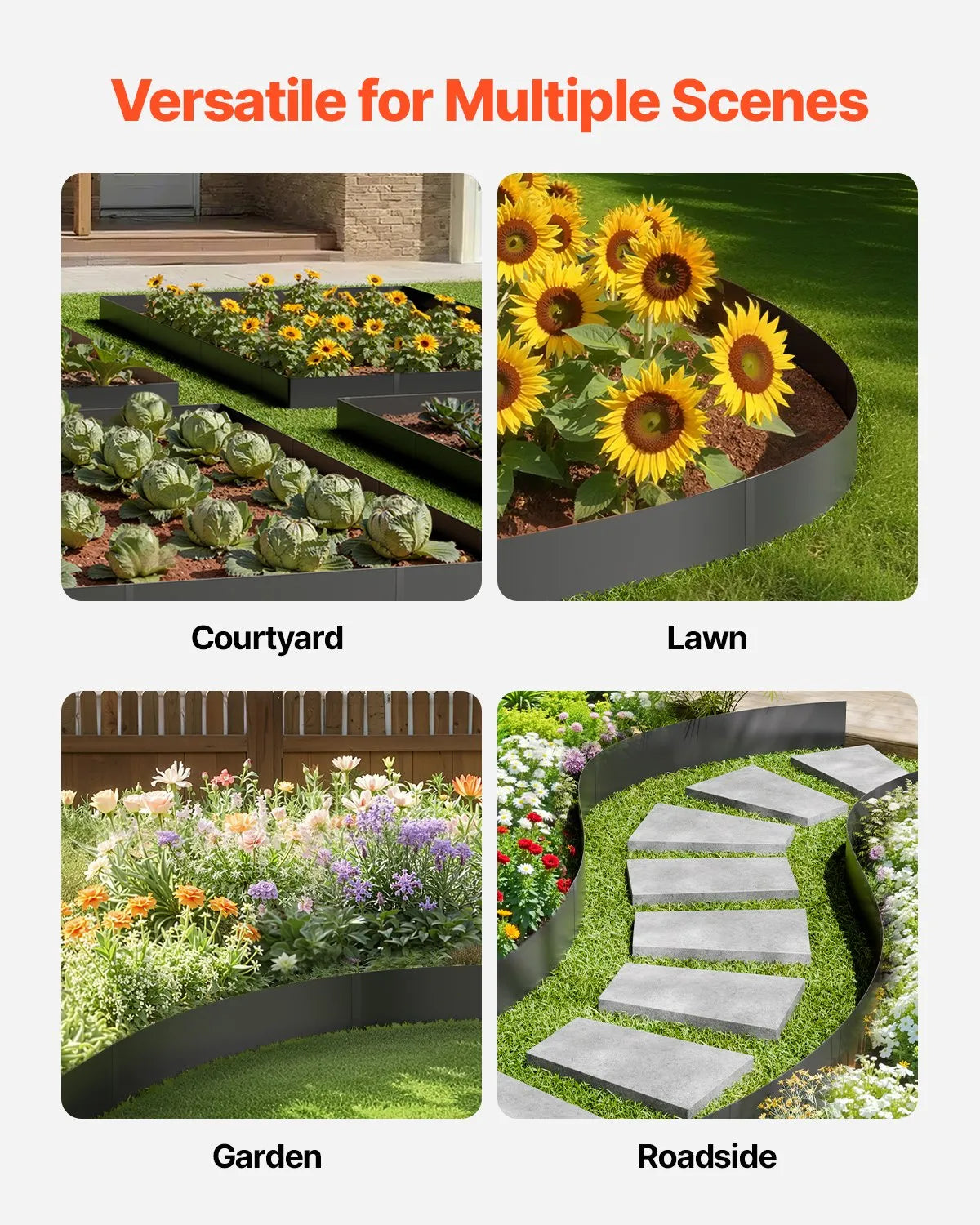 VEVOR Steel Landscape Edging 6 Packs 40 x 8in Rust-Resistant for Yard Black