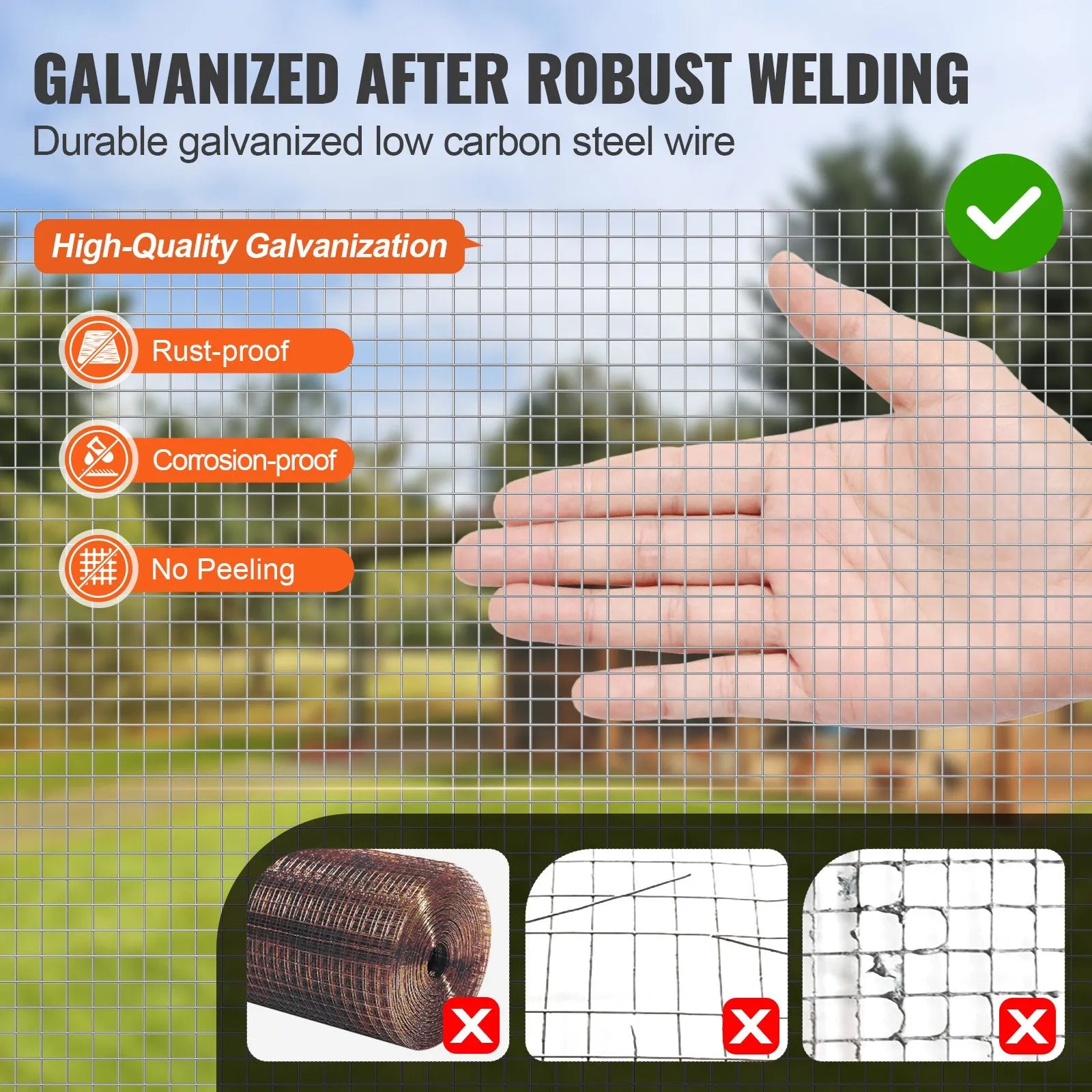 VEVOR Hardware Cloth, 1/4 inch 36in x 50 ft 23 Gauge, Hot Dipped Galvanized Wire Mesh Roll, Chicken Wire Fencing, Wire Mesh for Rabbit Cages, Garden, Small Rodents