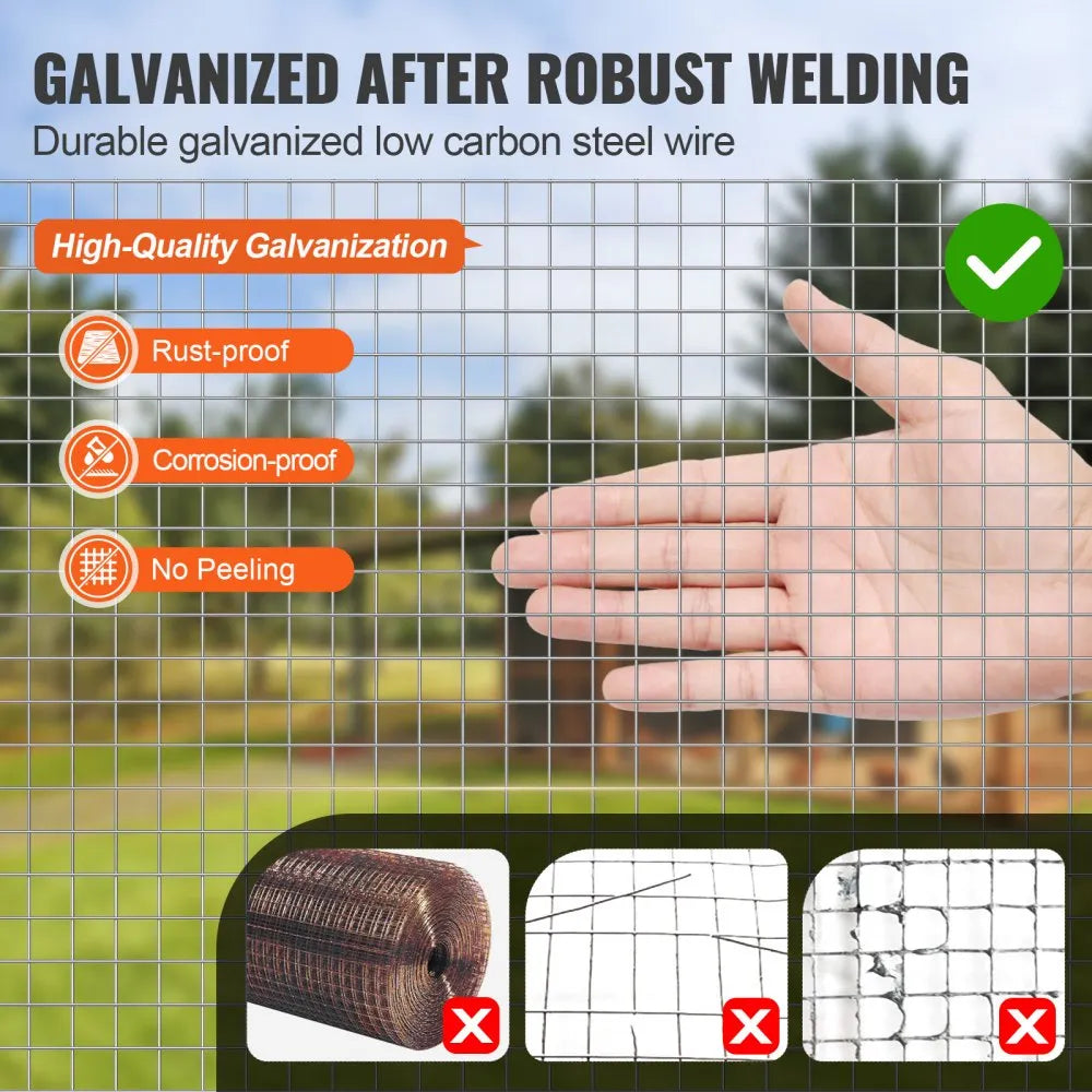 VEVOR Hardware Cloth, 1/4 inch 36in x 50 ft 23 Gauge, Hot Dipped Galvanized Wire Mesh Roll, Chicken Wire Fencing, Wire Mesh for Rabbit Cages, Garden, Small Rodents