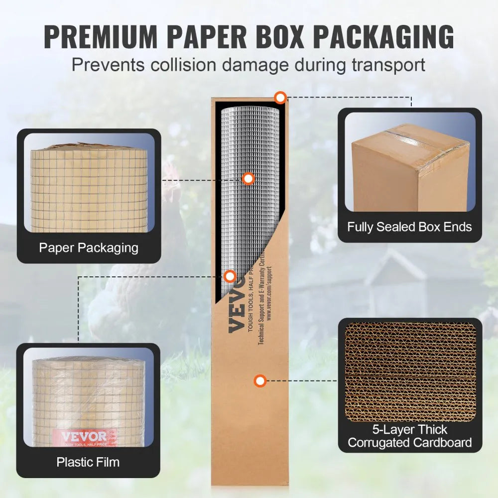 VEVOR Hardware Cloth, 1/4 inch 36in x 50 ft 23 Gauge, Hot Dipped Galvanized Wire Mesh Roll, Chicken Wire Fencing, Wire Mesh for Rabbit Cages, Garden, Small Rodents