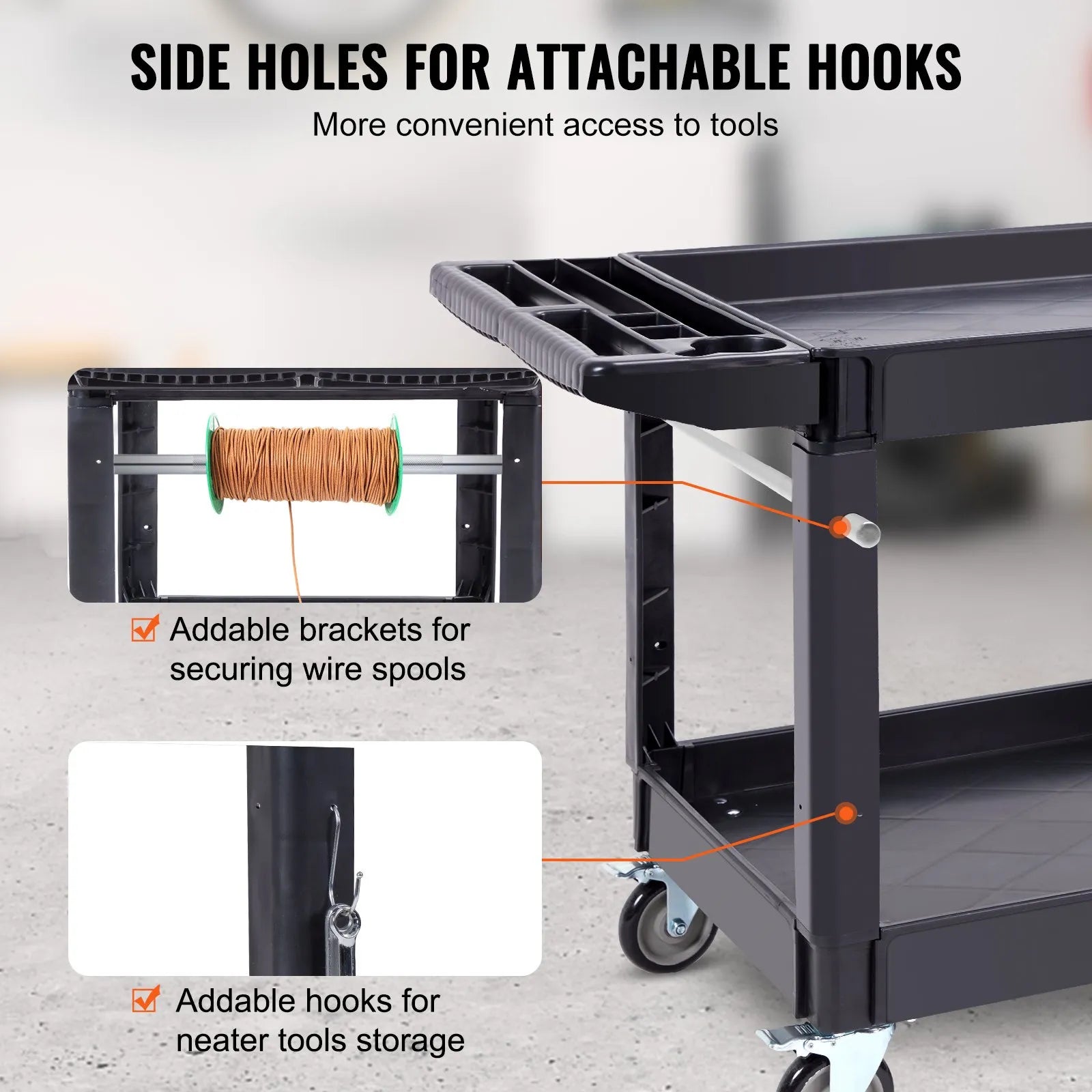 VEVOR Utility Service Cart 2 Shelf 550LBS 360° Swivel Wheels (2 with Brakes)