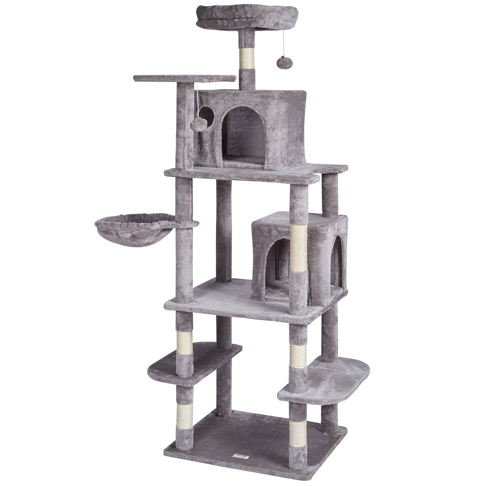 VEVOR Cat Tree 68.5" Cat Tower with Cat Condos Sisal Scratching Post Light Grey
