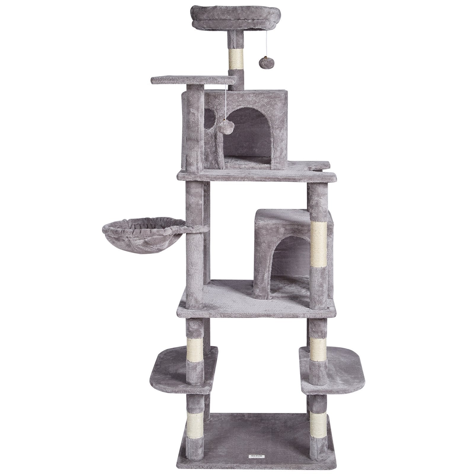 VEVOR Cat Tree 68.5" Cat Tower with Cat Condos Sisal Scratching Post Light Grey