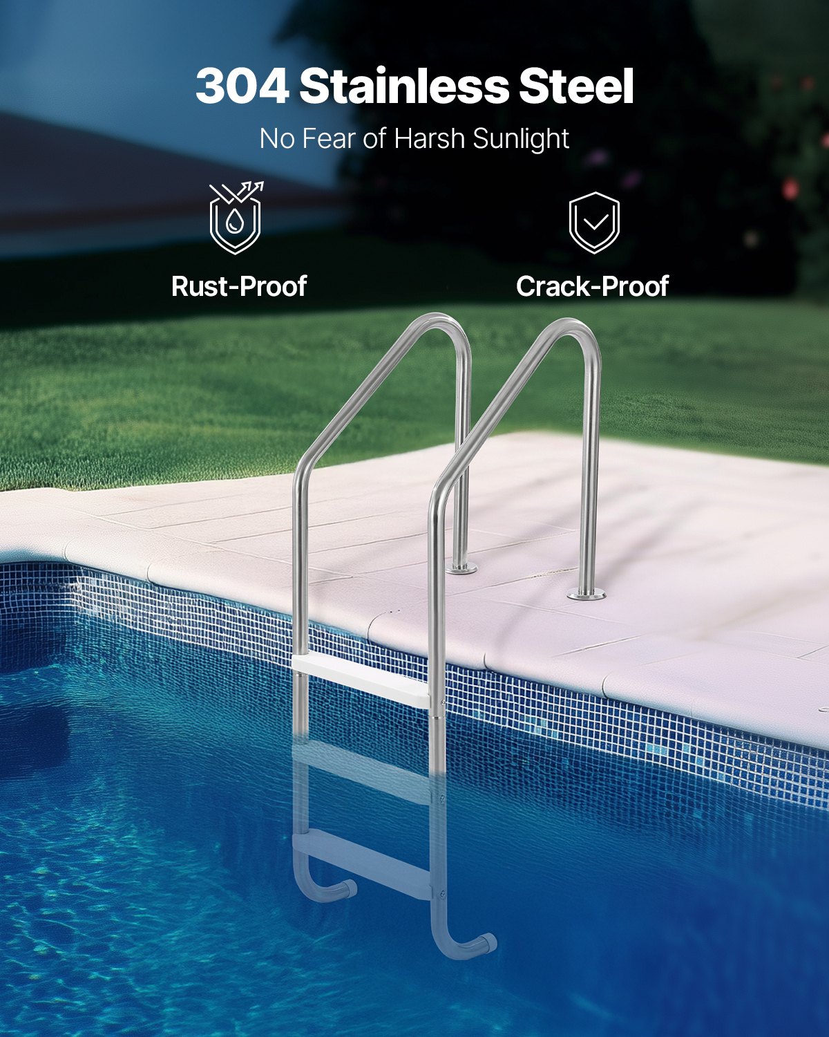 VEVOR Robust Stainless Steel Pool Ladder 3-Step & 2 Handrails for 48-54 In Pool