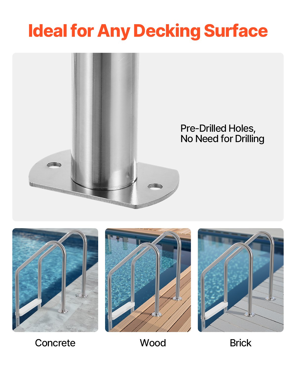 VEVOR Robust Stainless Steel Pool Ladder 3-Step & 2 Handrails for 48-54 In Pool