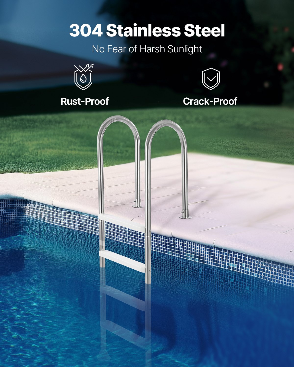 VEVOR 4-Step Stainless Steel Pool Ladder of 2 Handrails for 54 In Decked Pools