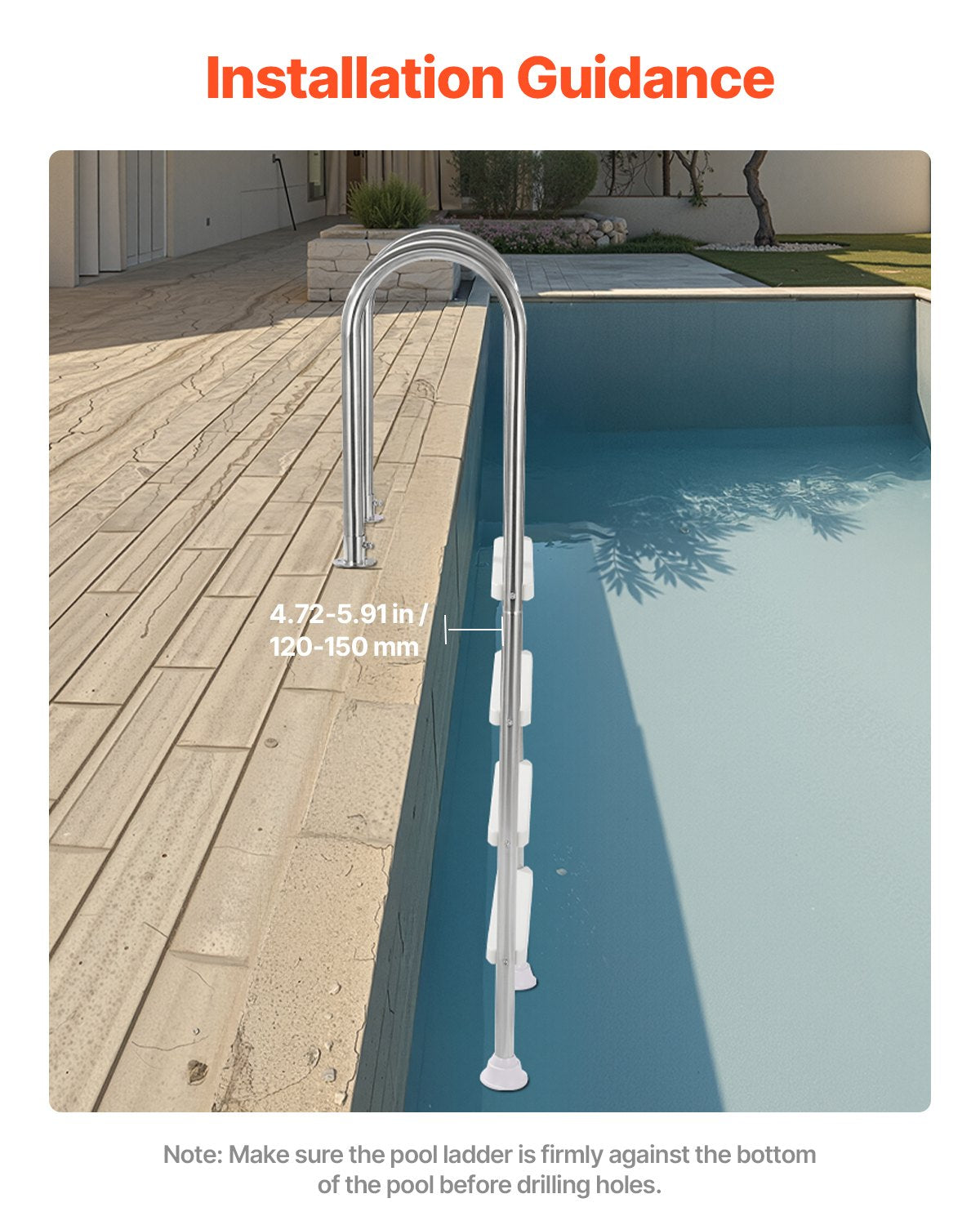 VEVOR 4-Step Stainless Steel Pool Ladder of 2 Handrails for 54 In Decked Pools