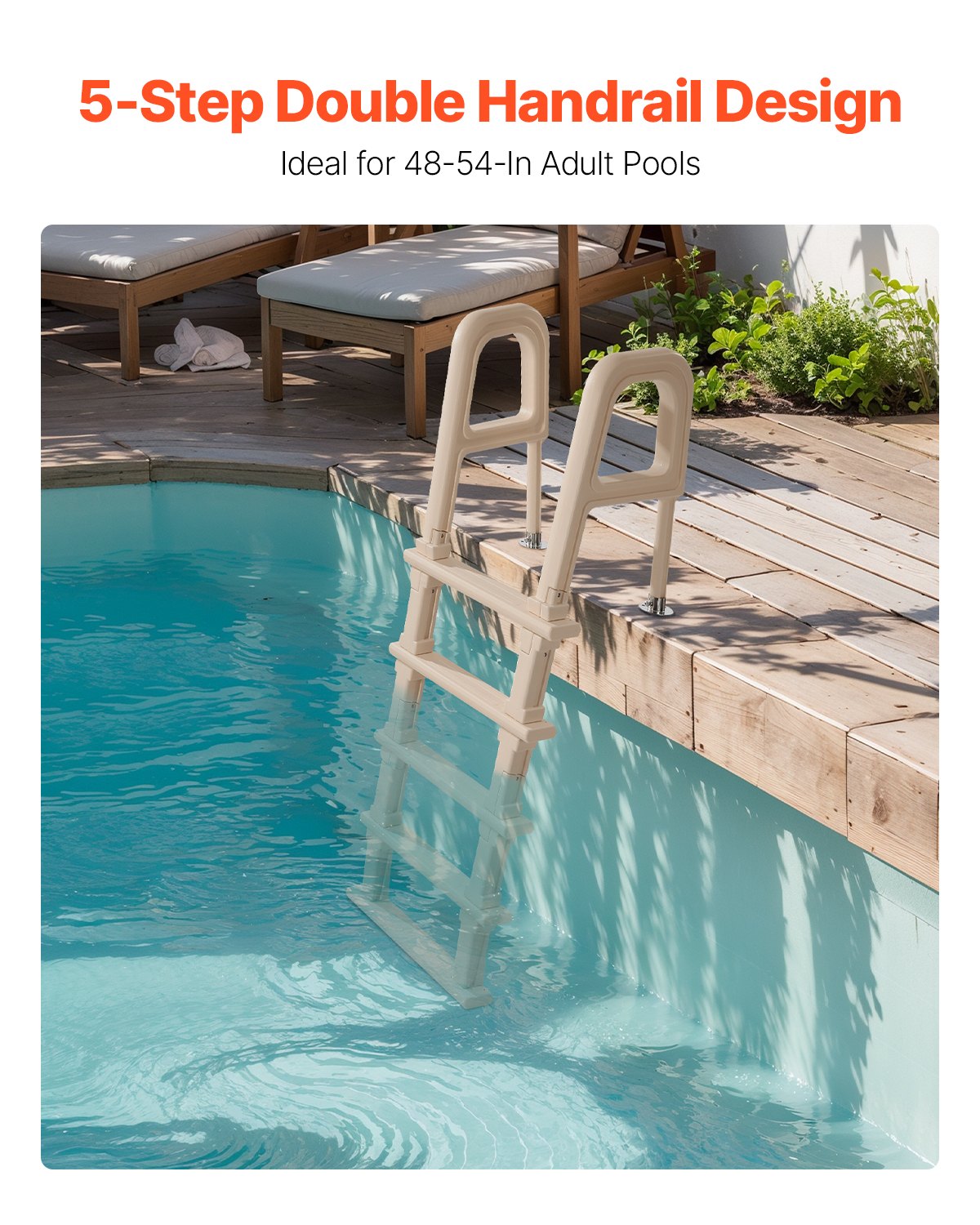 VEVOR 5-Step Inclined Pool Ladder of 2 Handrails Loads 300 lb for 48-54 In Pool