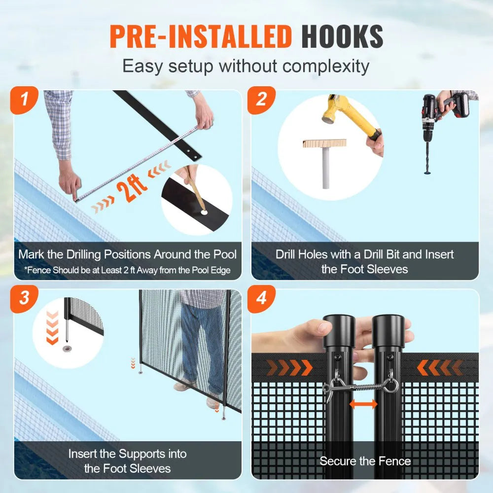 VEVOR Pool Fence 4 x 108 FT Removable Pool Fences for Inground Pools Outdoor