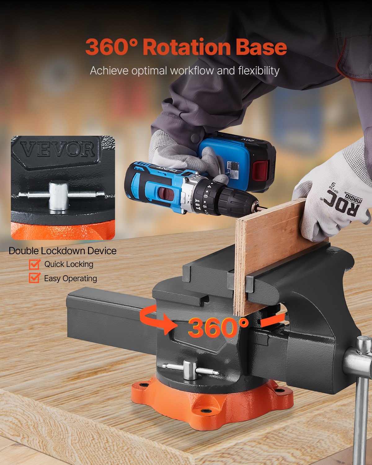 VEVOR 8" Bench Vise Multipurpose Heavy Duty Ductile Iron Swivel Locking Base